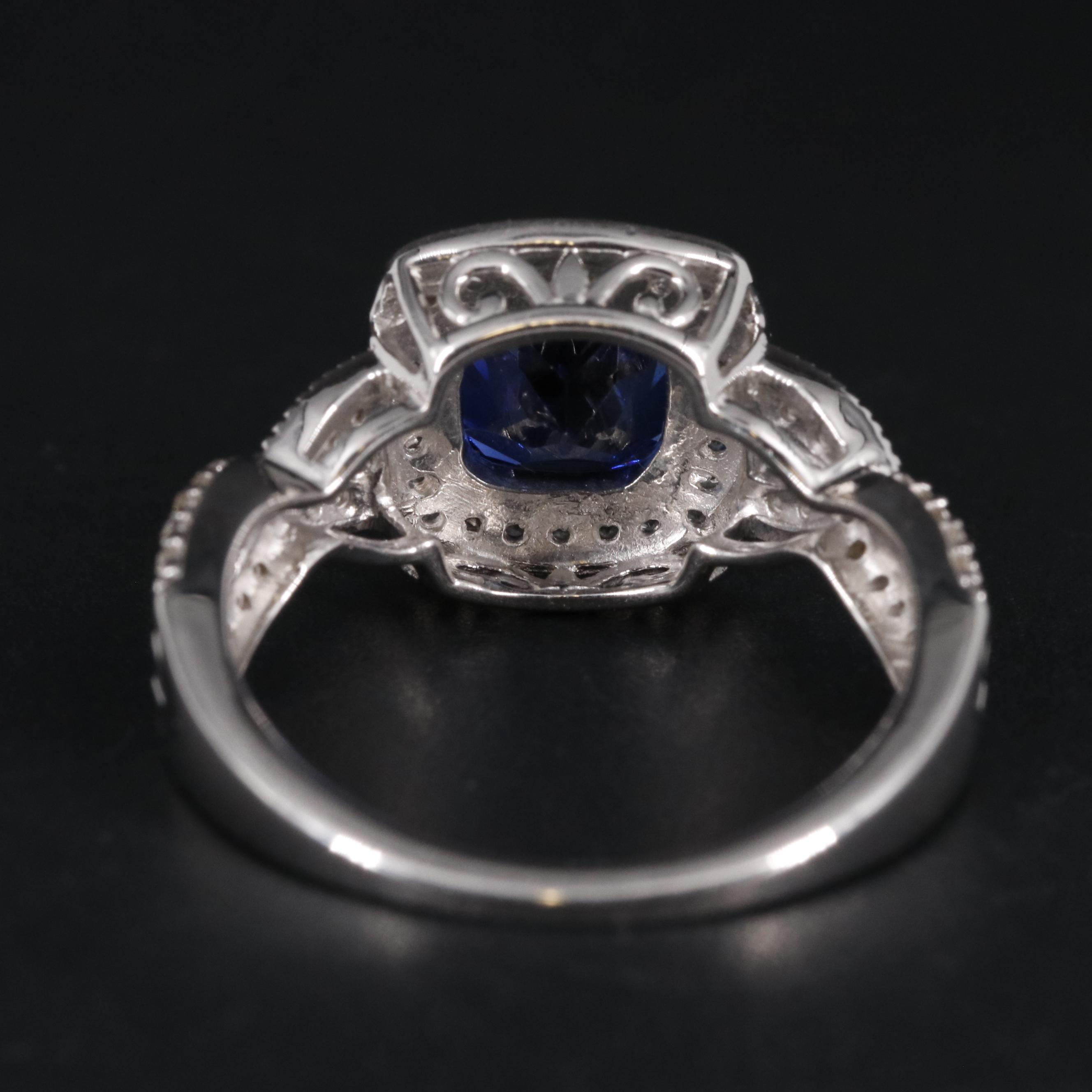 Sterling Sapphire Halo Ring