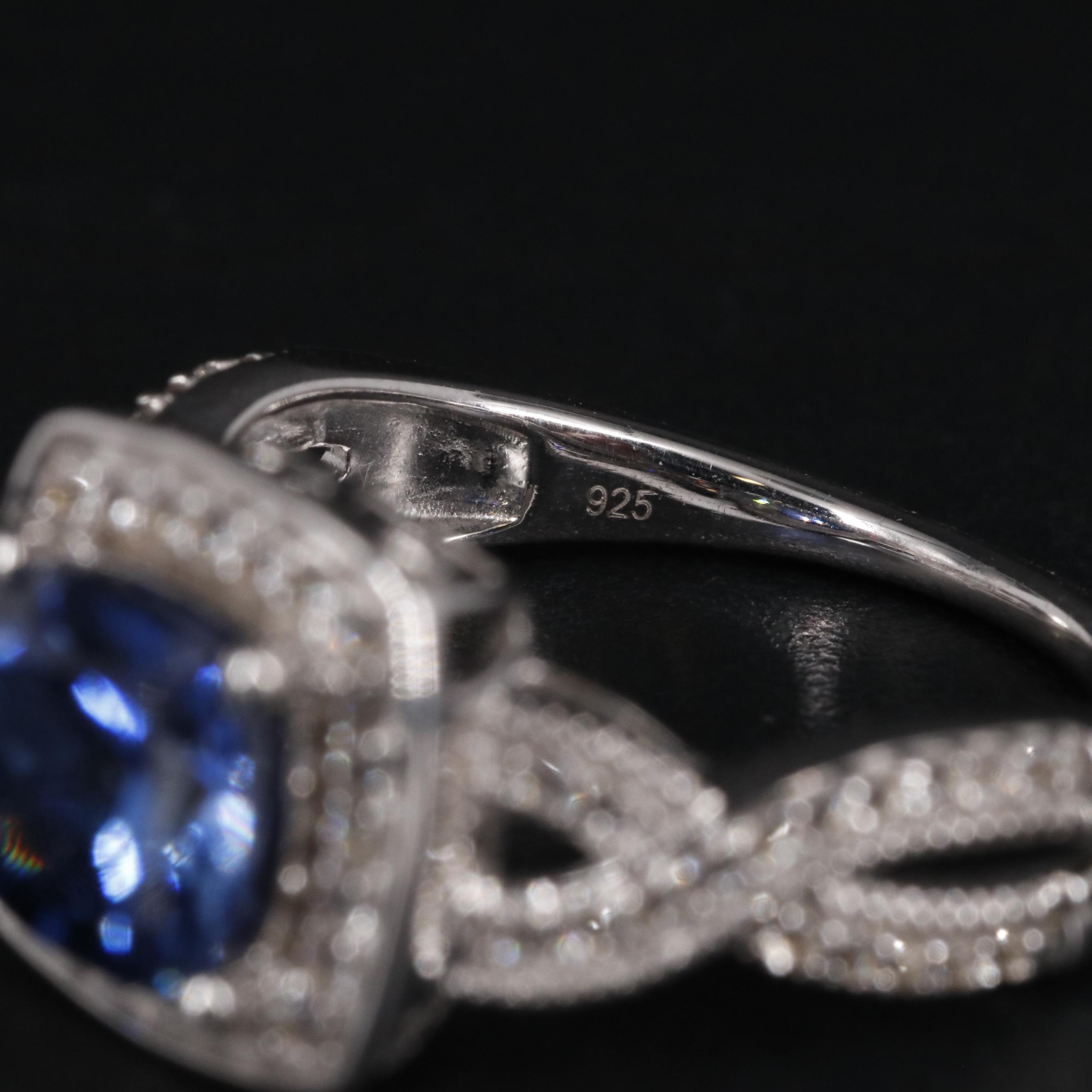 Sterling Sapphire Halo Ring
