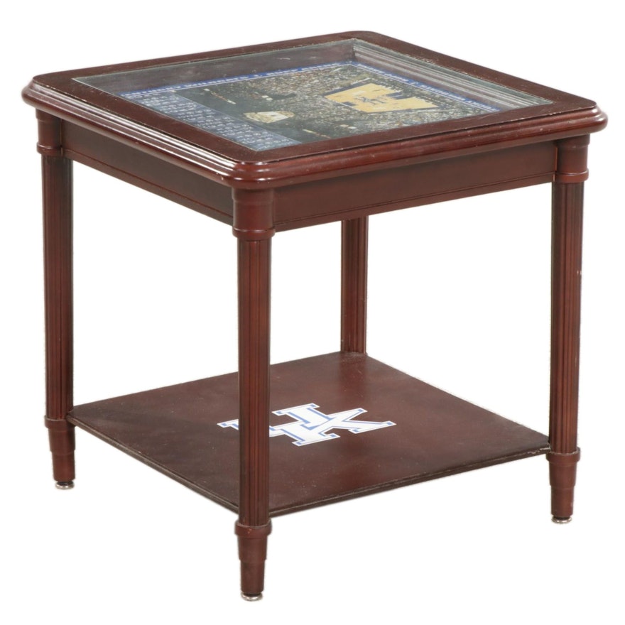 University of Kentucky Rupp Arena Glass Top Side Table, Late 20th Century