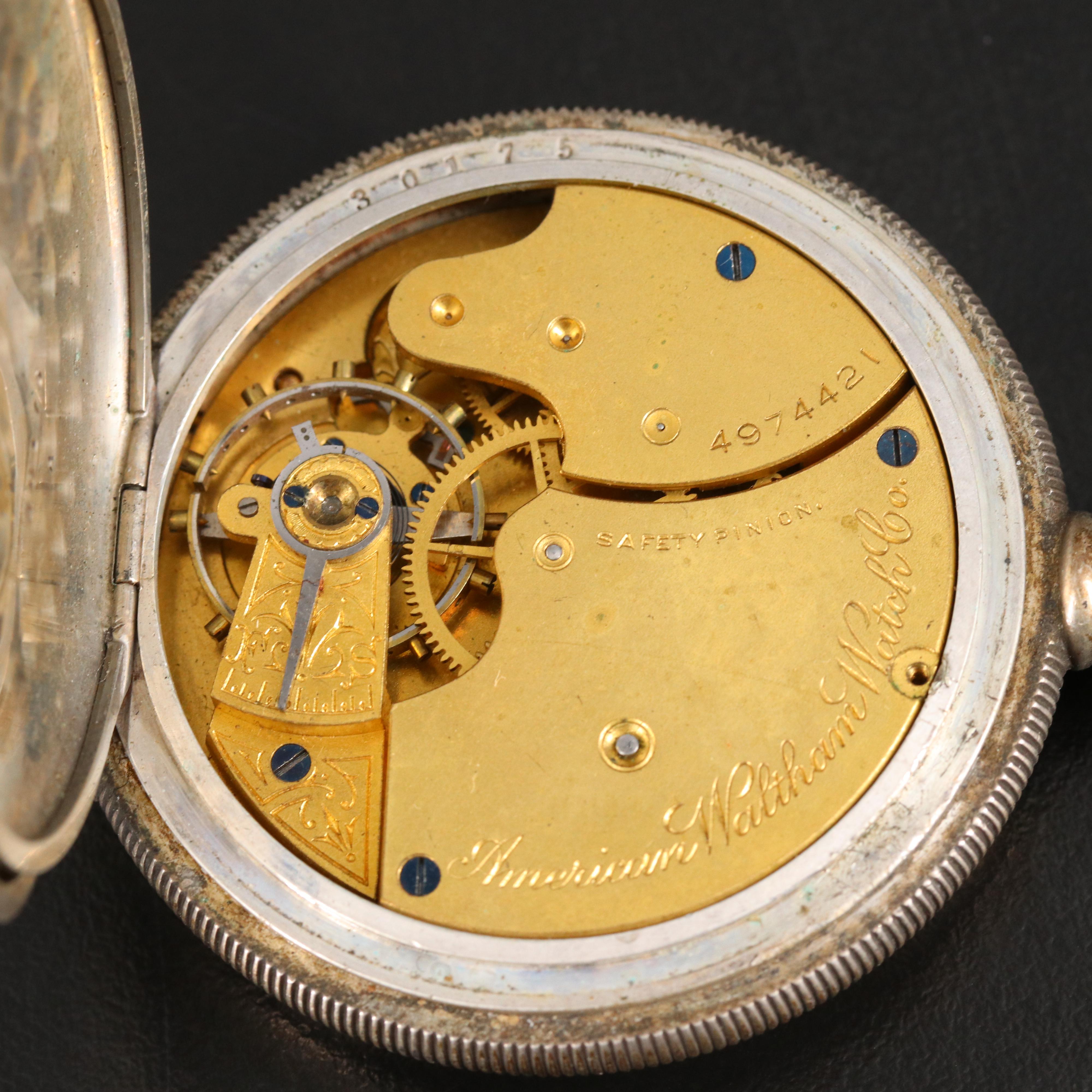 1891 Waltham Coin Silver Pocket Watch with Metal Box