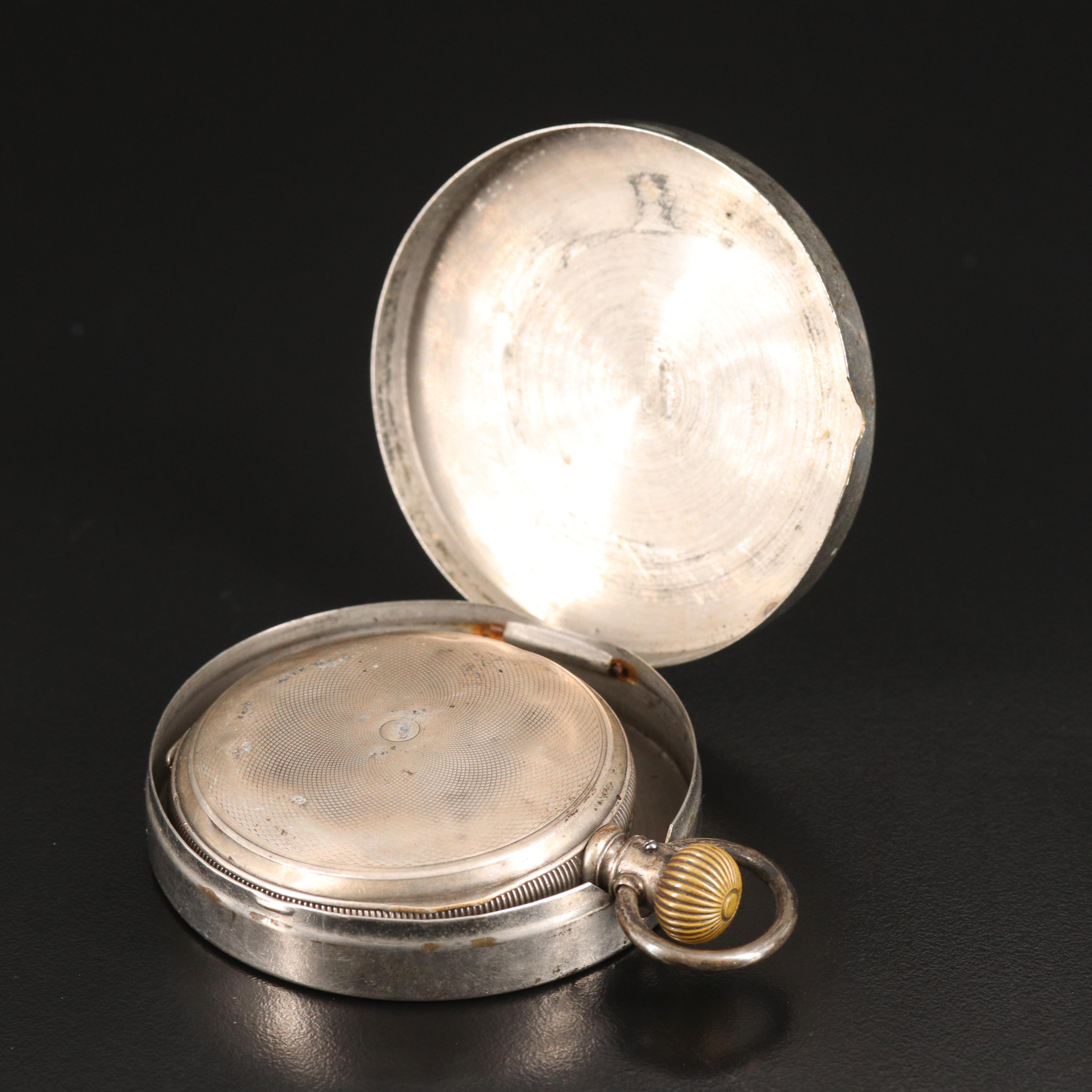 1891 Waltham Coin Silver Pocket Watch with Metal Box