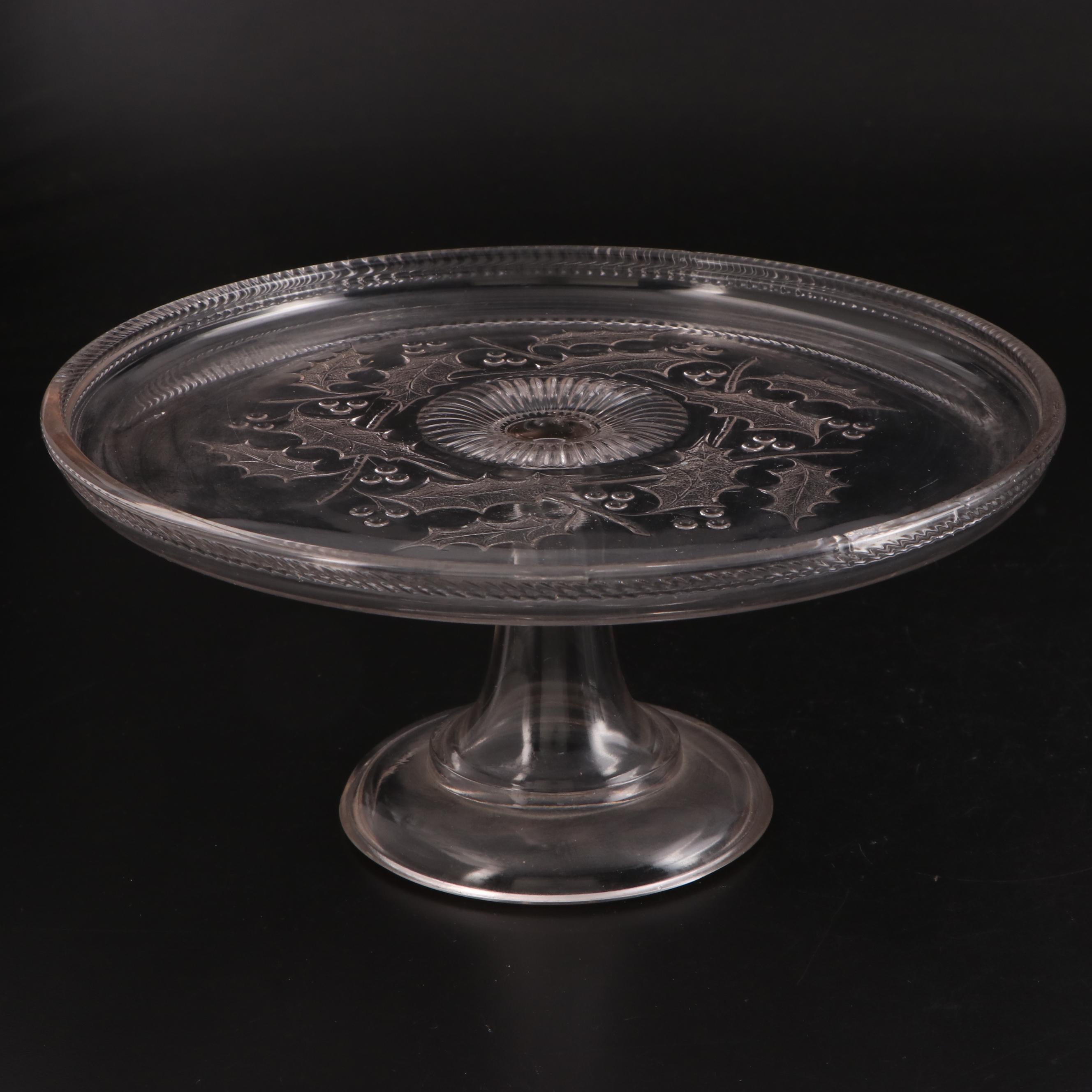 EAPG Holly Cake Plate with Glass and Crystal Tableware