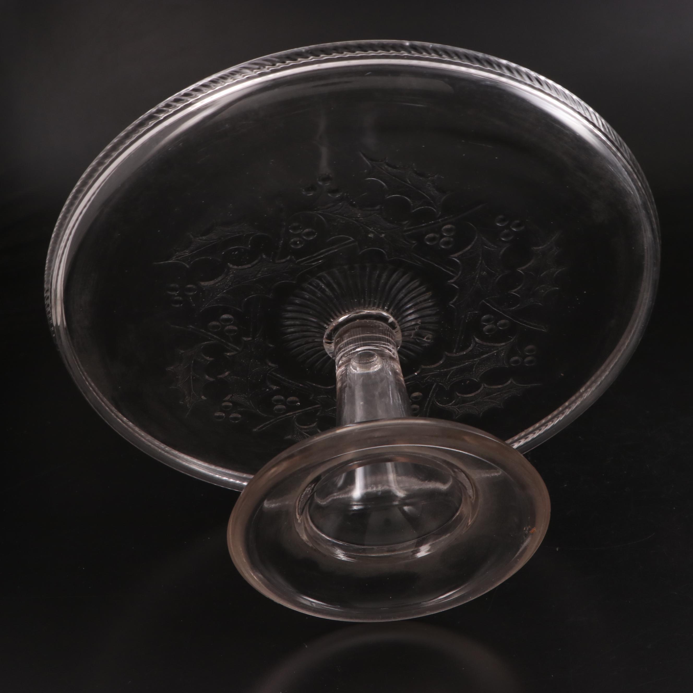 EAPG Holly Cake Plate with Glass and Crystal Tableware