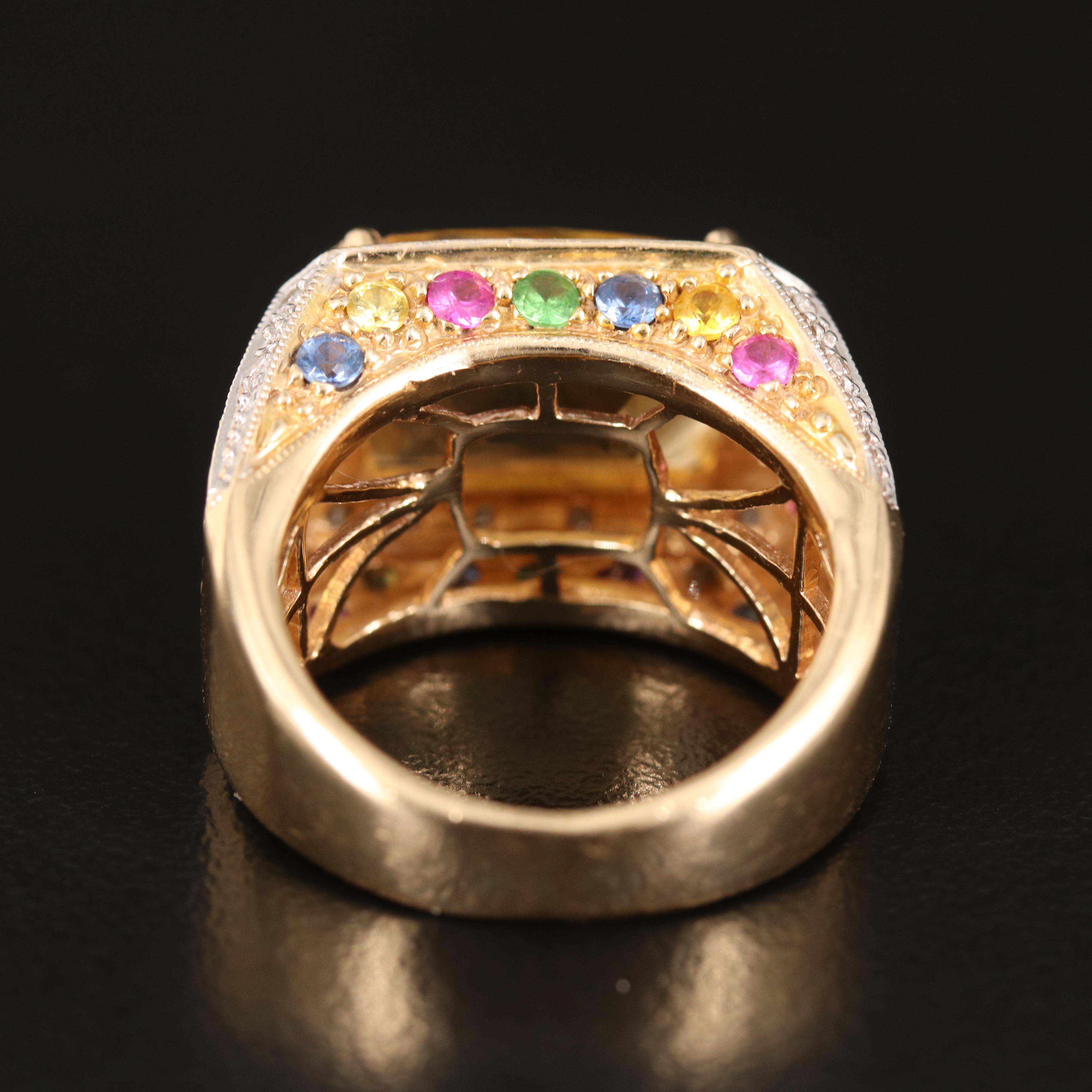 14K Citrine, Ruby, Sapphire, Tsavorite and Diamond Ring