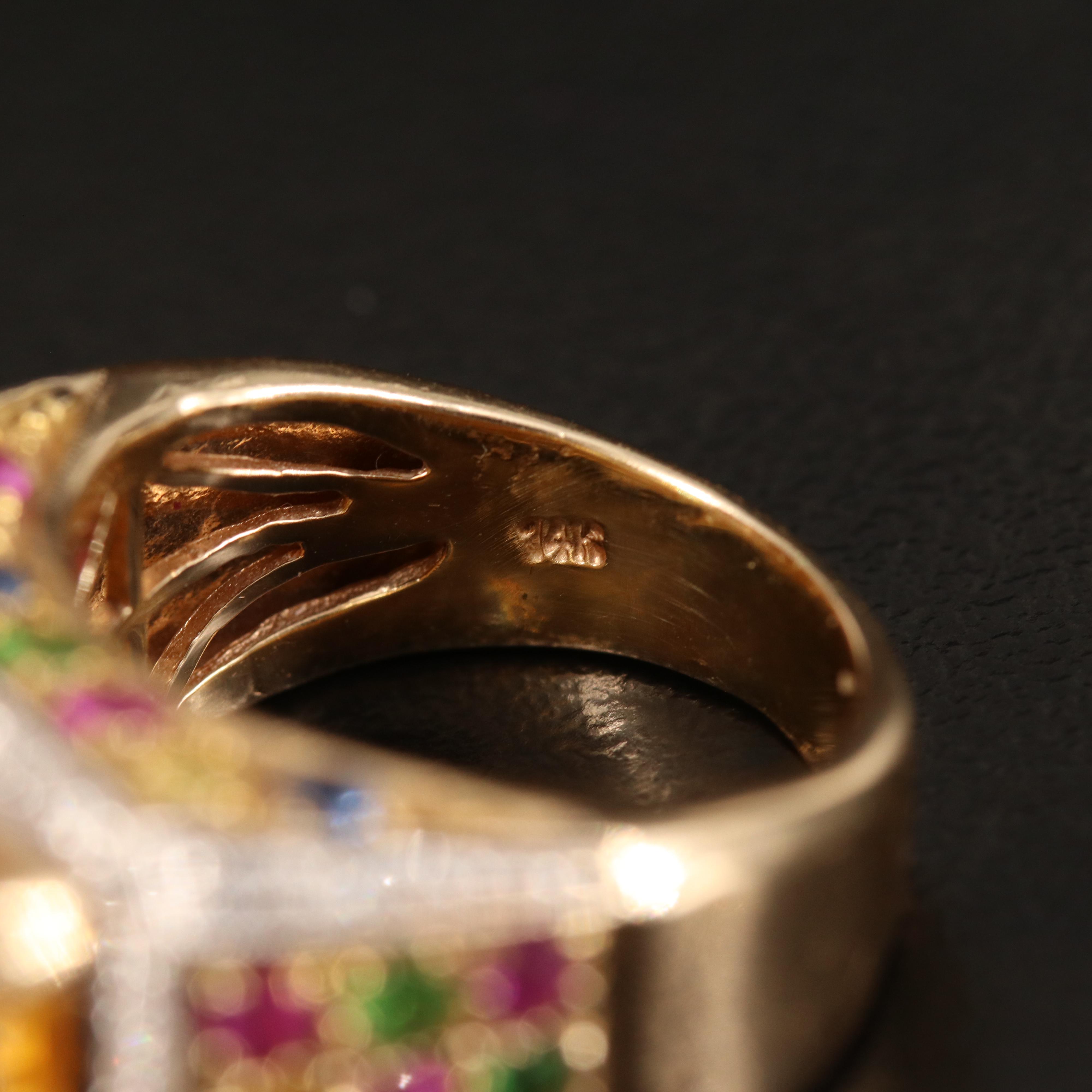 14K Citrine, Ruby, Sapphire, Tsavorite and Diamond Ring