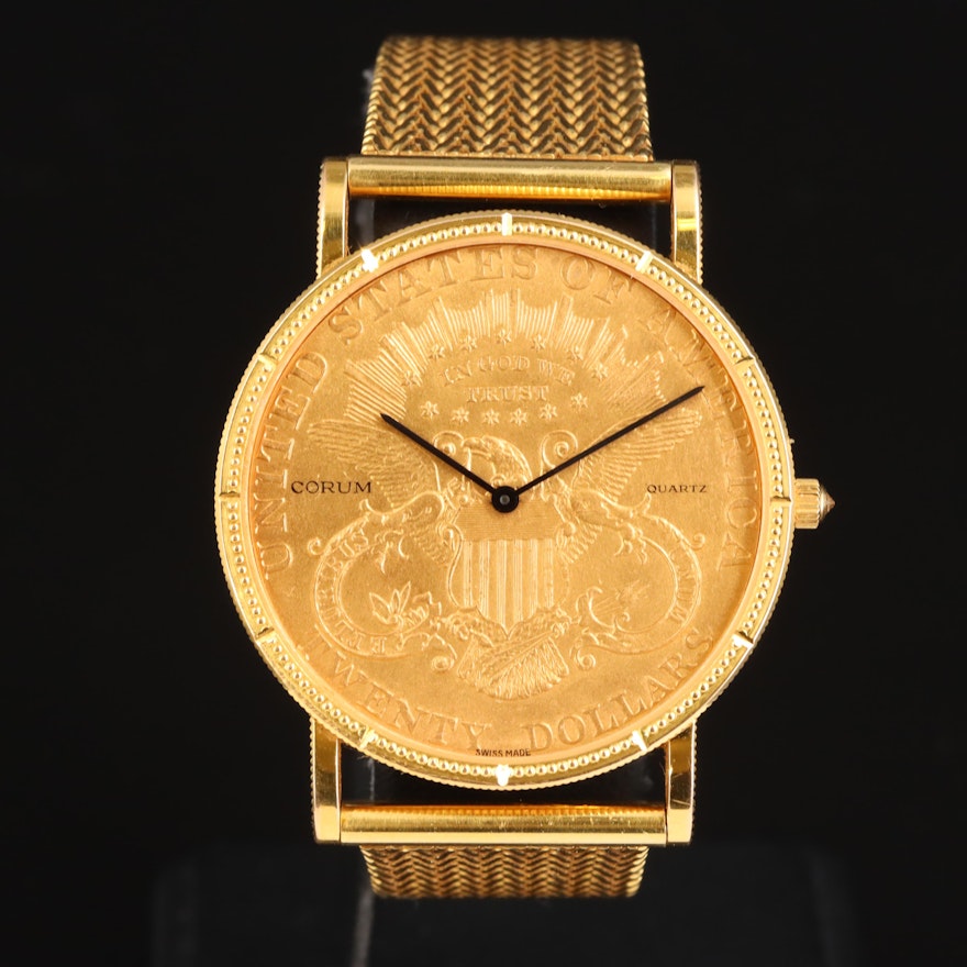 Corum $20 Liberty Head Gold Coin & 18K Quartz Wristwatch