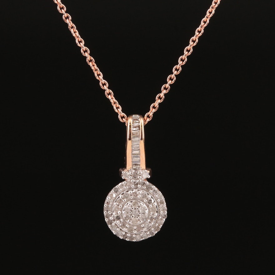 Diamond Pendant Necklace in Sterling with Rose Tone Finish