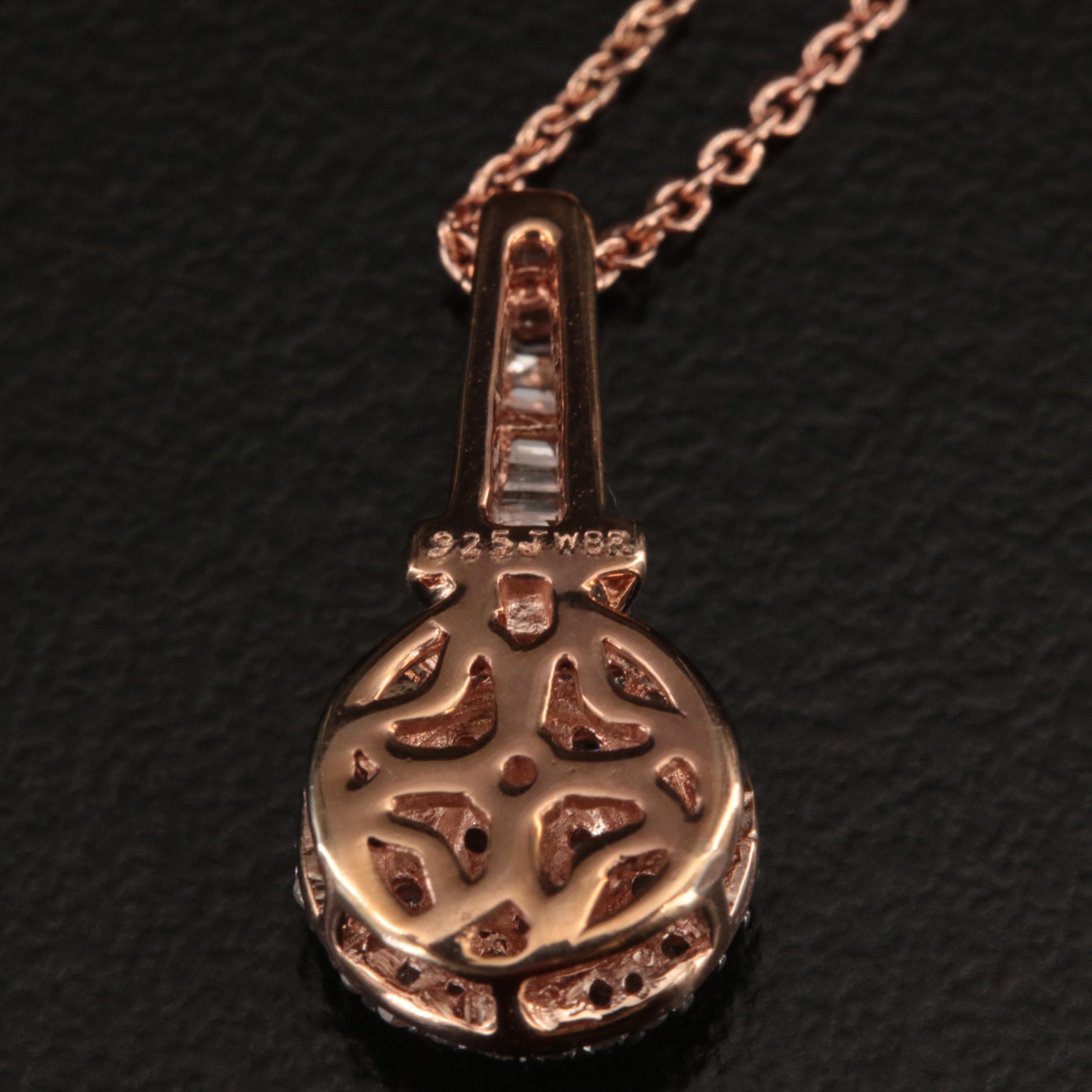 Diamond Pendant Necklace in Sterling with Rose Tone Finish