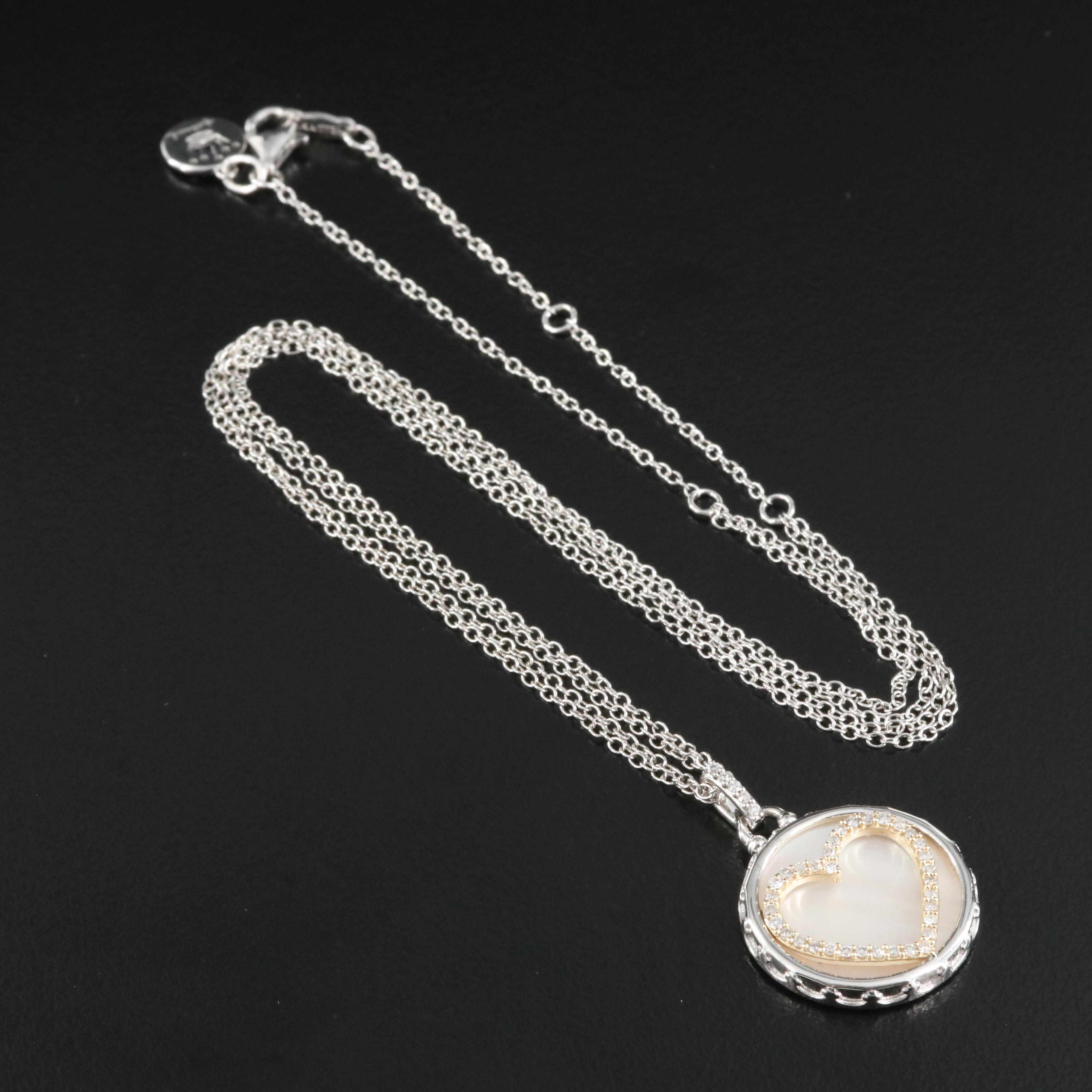 Sterling Diamond and Mother-of-Pearl Pendant Necklace with 14K Accent