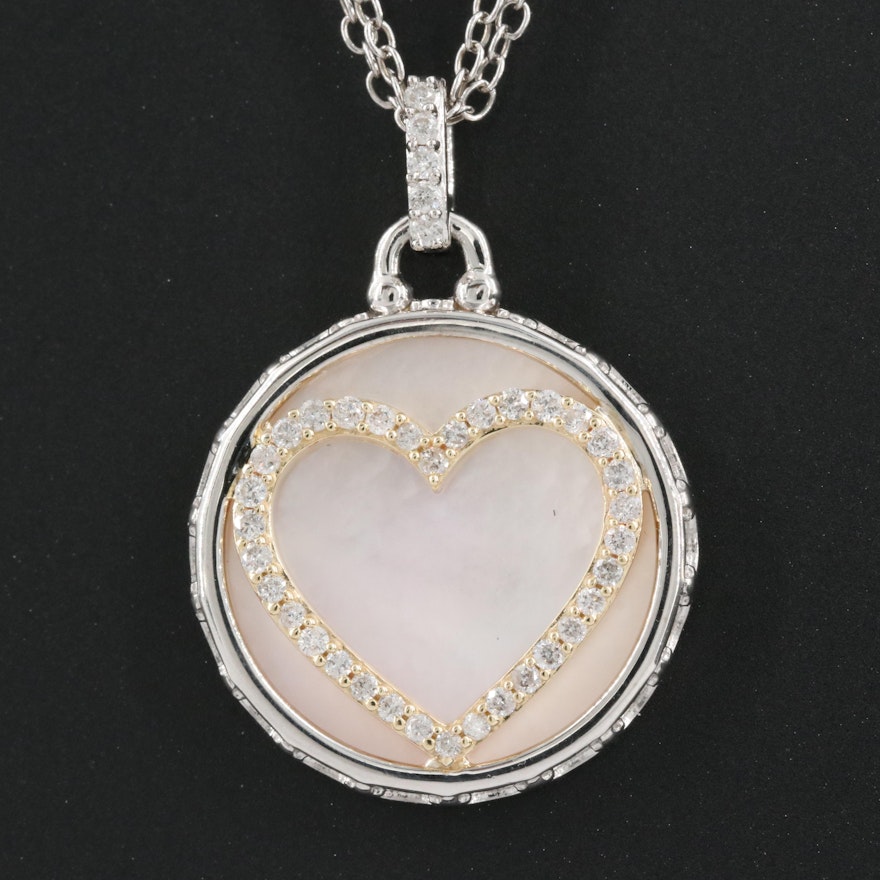 Sterling Diamond and Mother-of-Pearl Pendant Necklace with 14K Accent