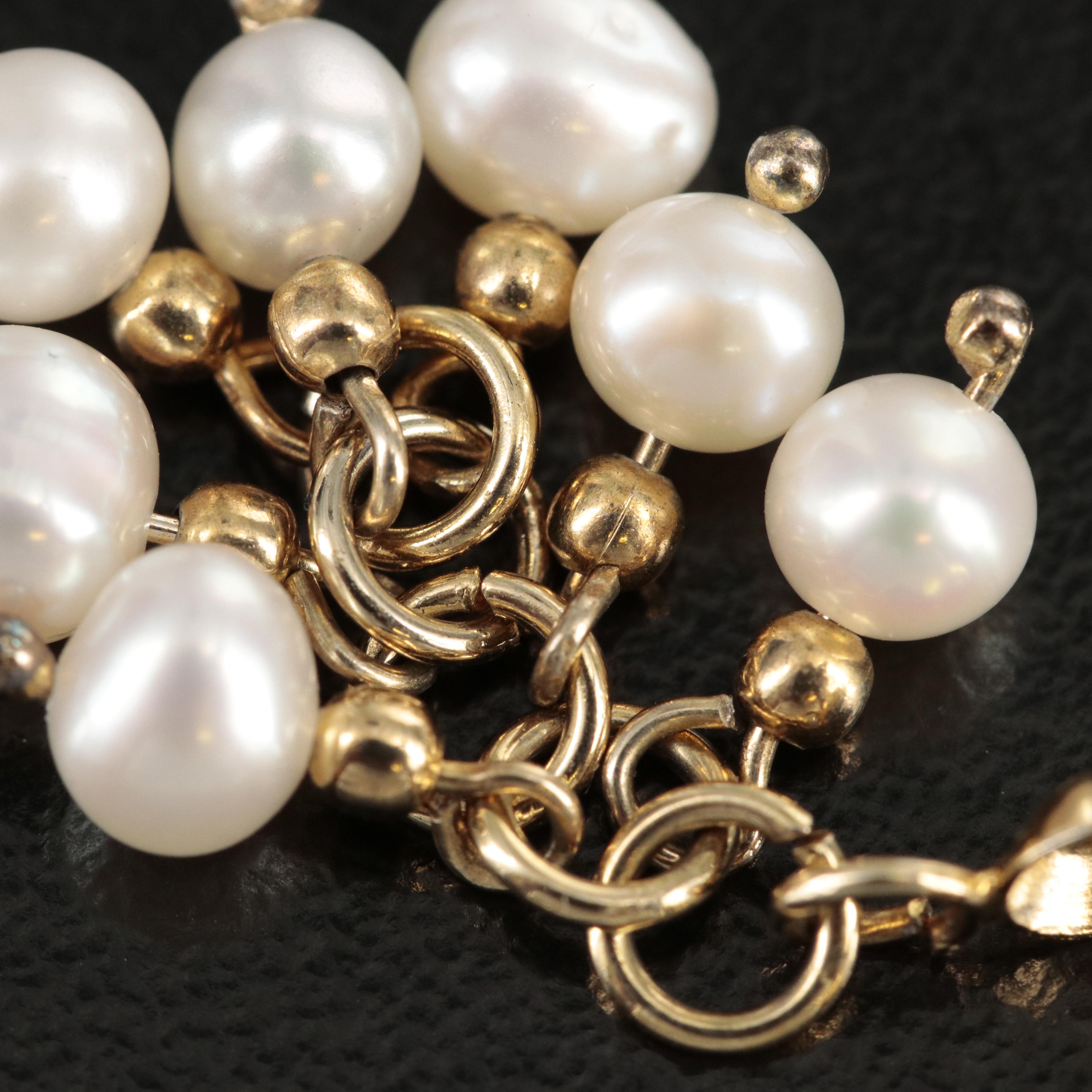 10K Pearl Necklace Paired with Sterling Pearl Earrings