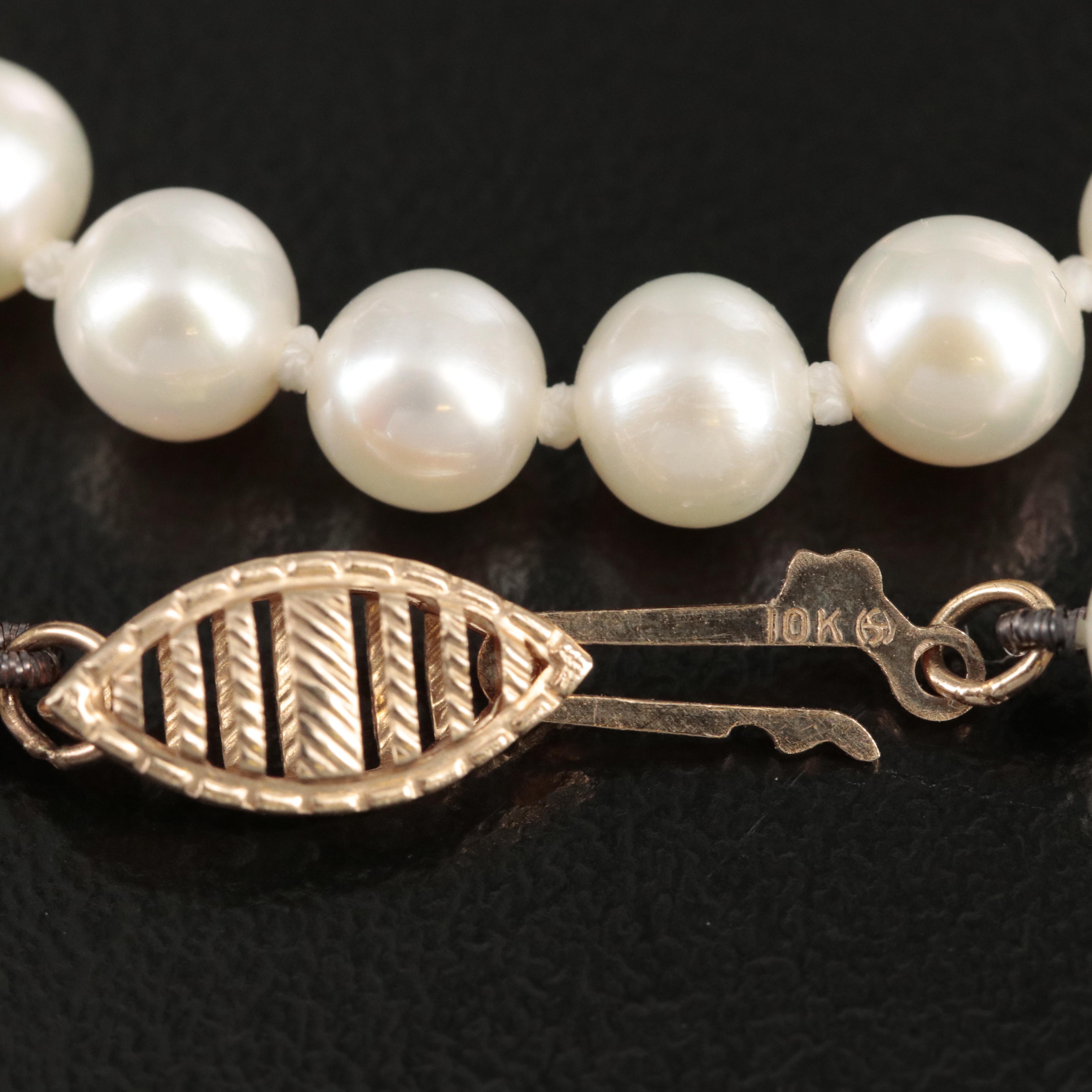 10K Pearl Necklace Paired with Sterling Pearl Earrings