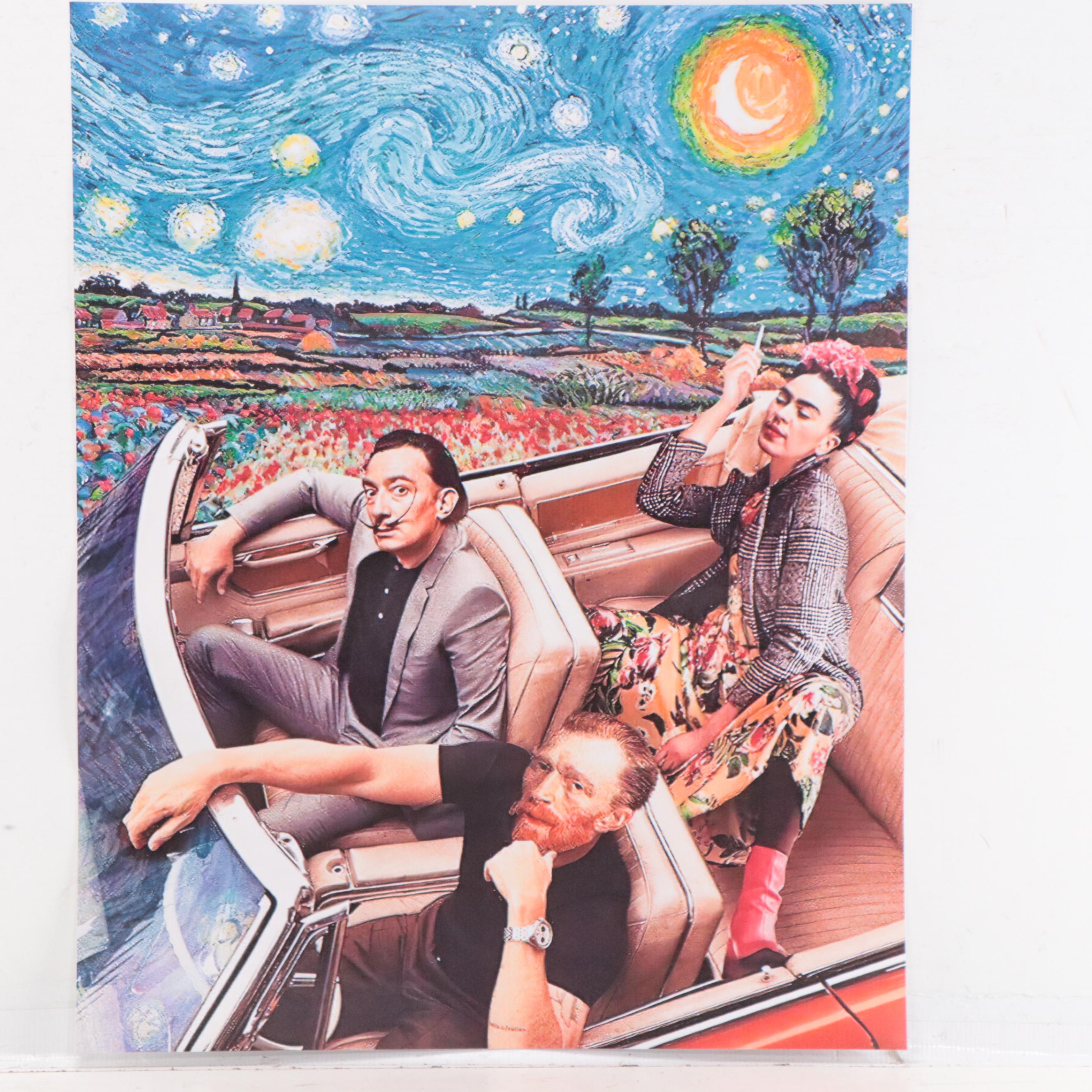 Giclée Poster of Frida Kahlo, Dali, and Van Gogh in a Car