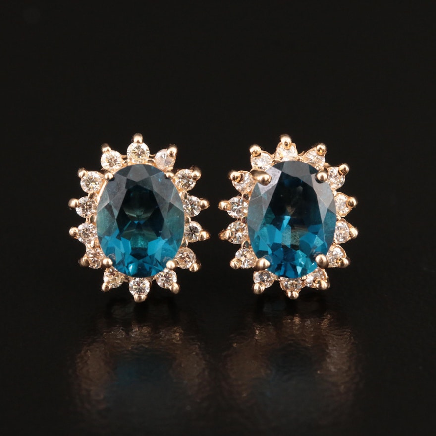 14K London Blue Topaz and Diamond Earrings