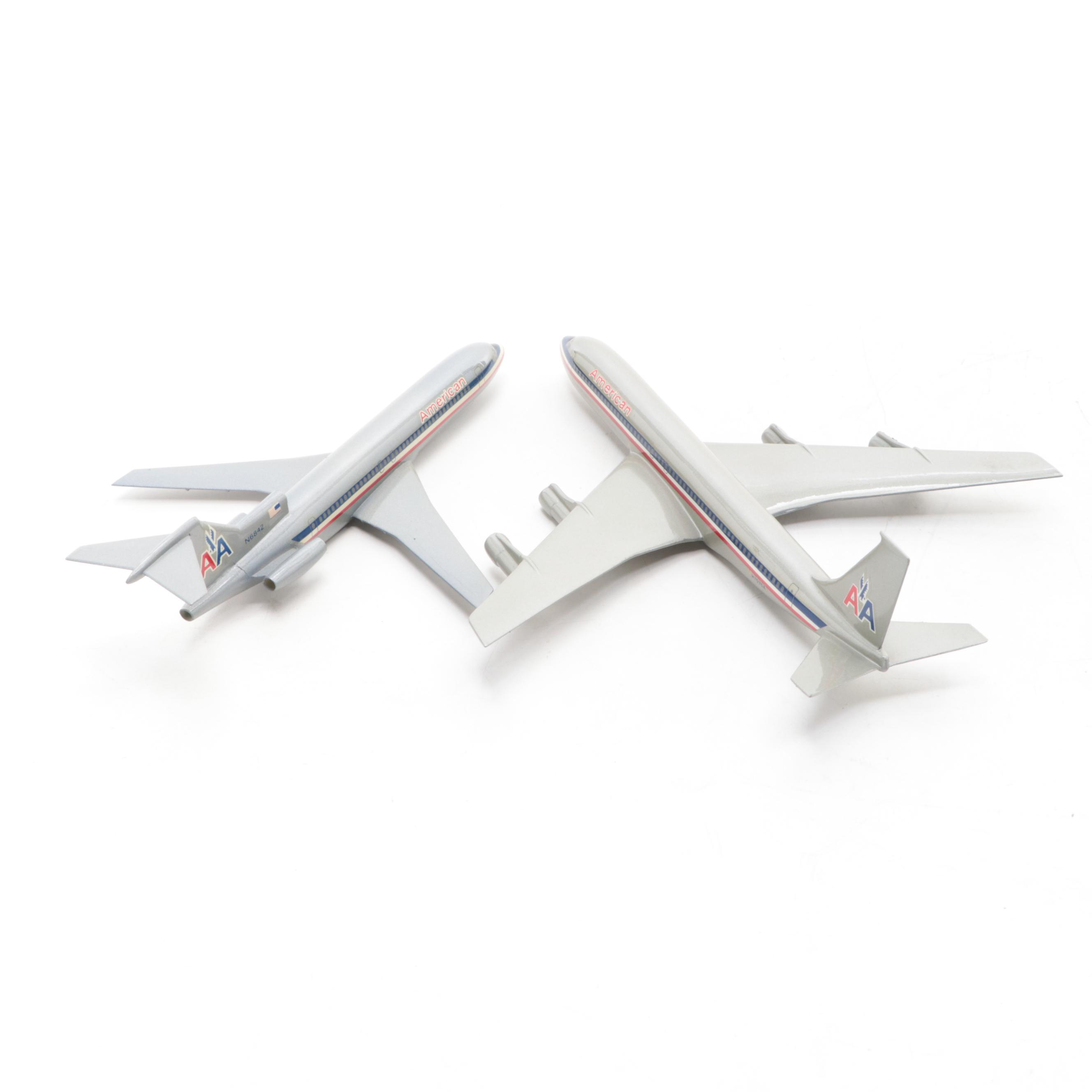 Five American Airlines Scale Model Airplanes