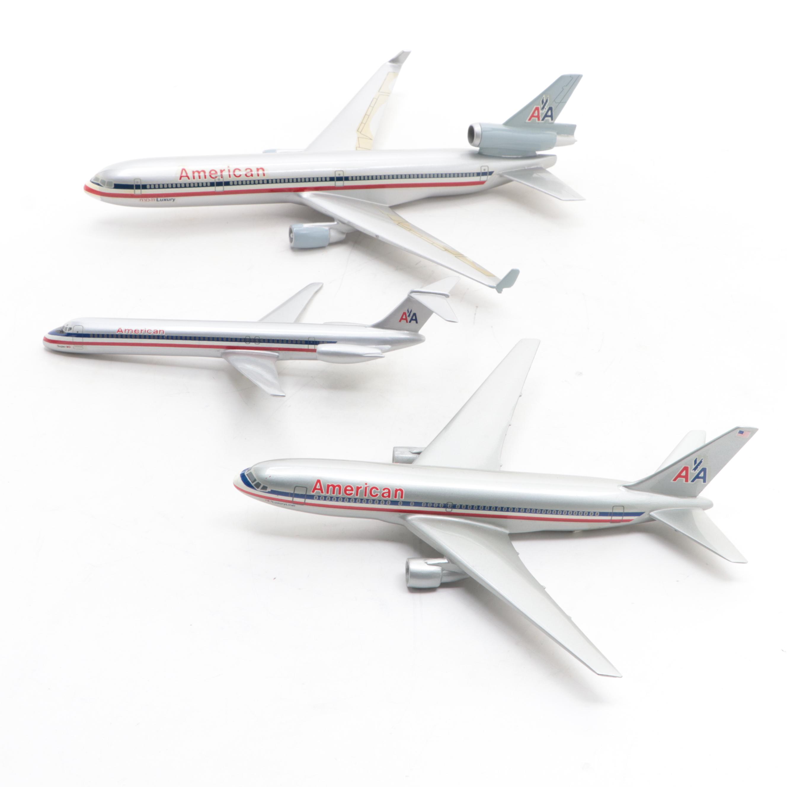 Five American Airlines Scale Model Airplanes