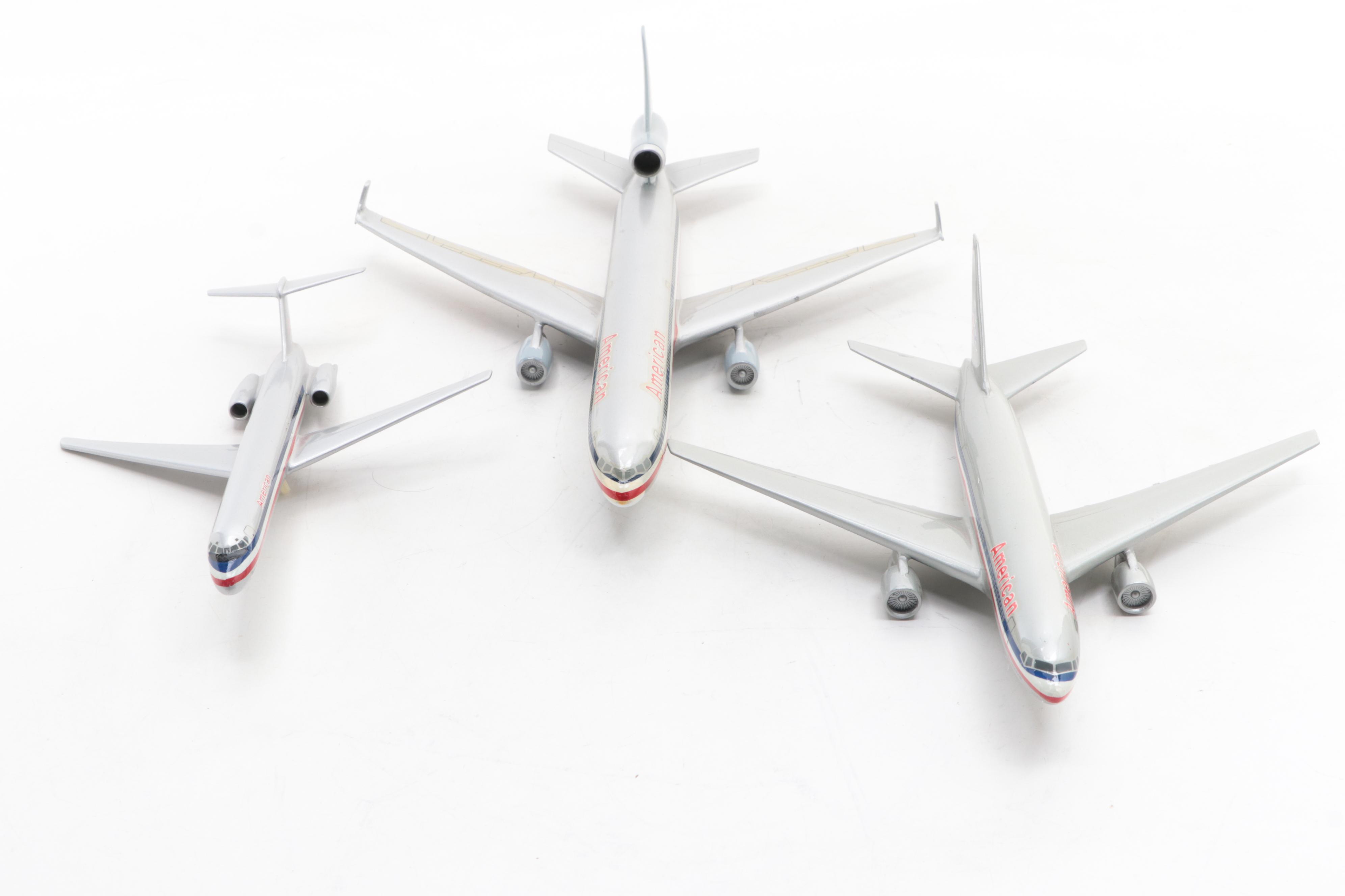 Five American Airlines Scale Model Airplanes