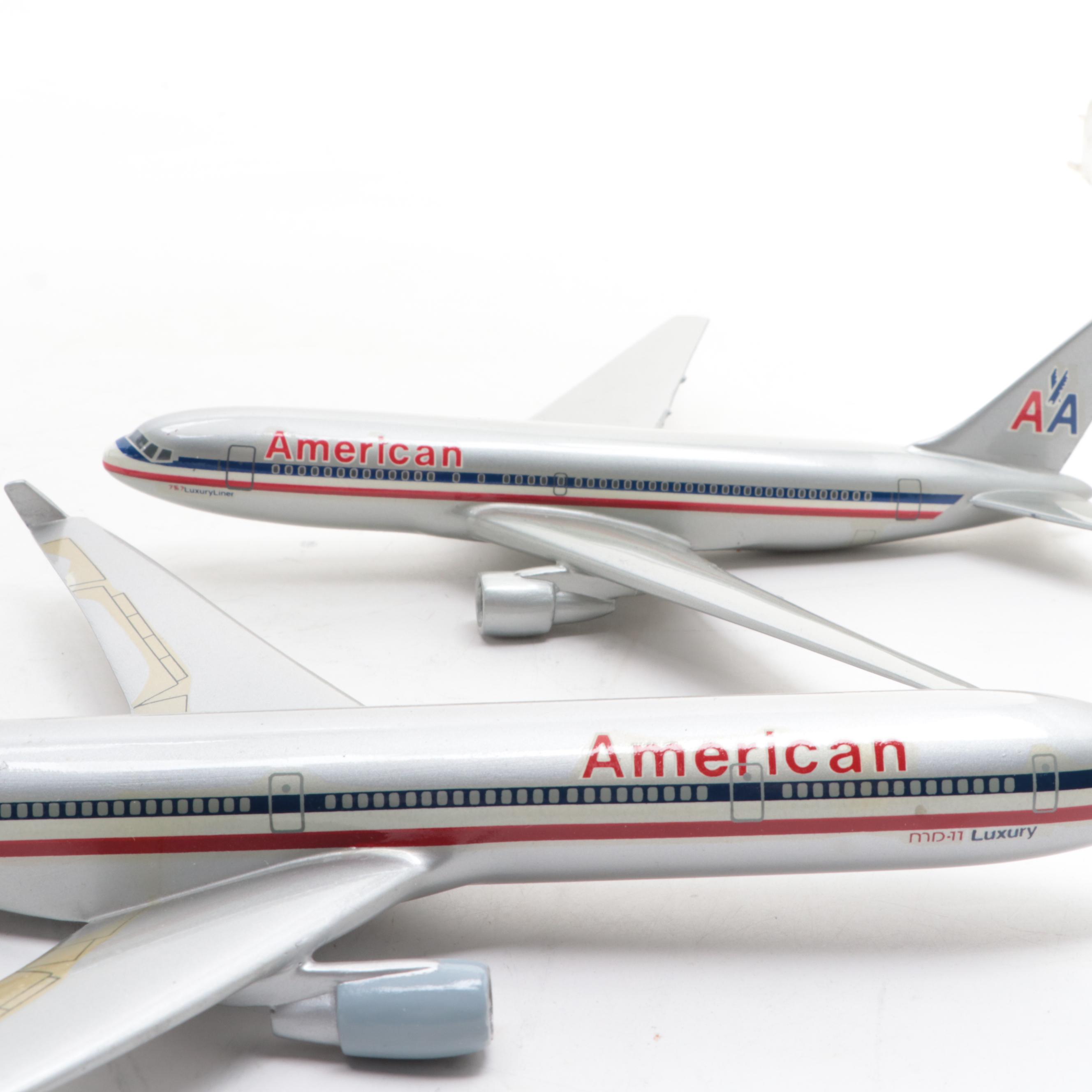 Five American Airlines Scale Model Airplanes