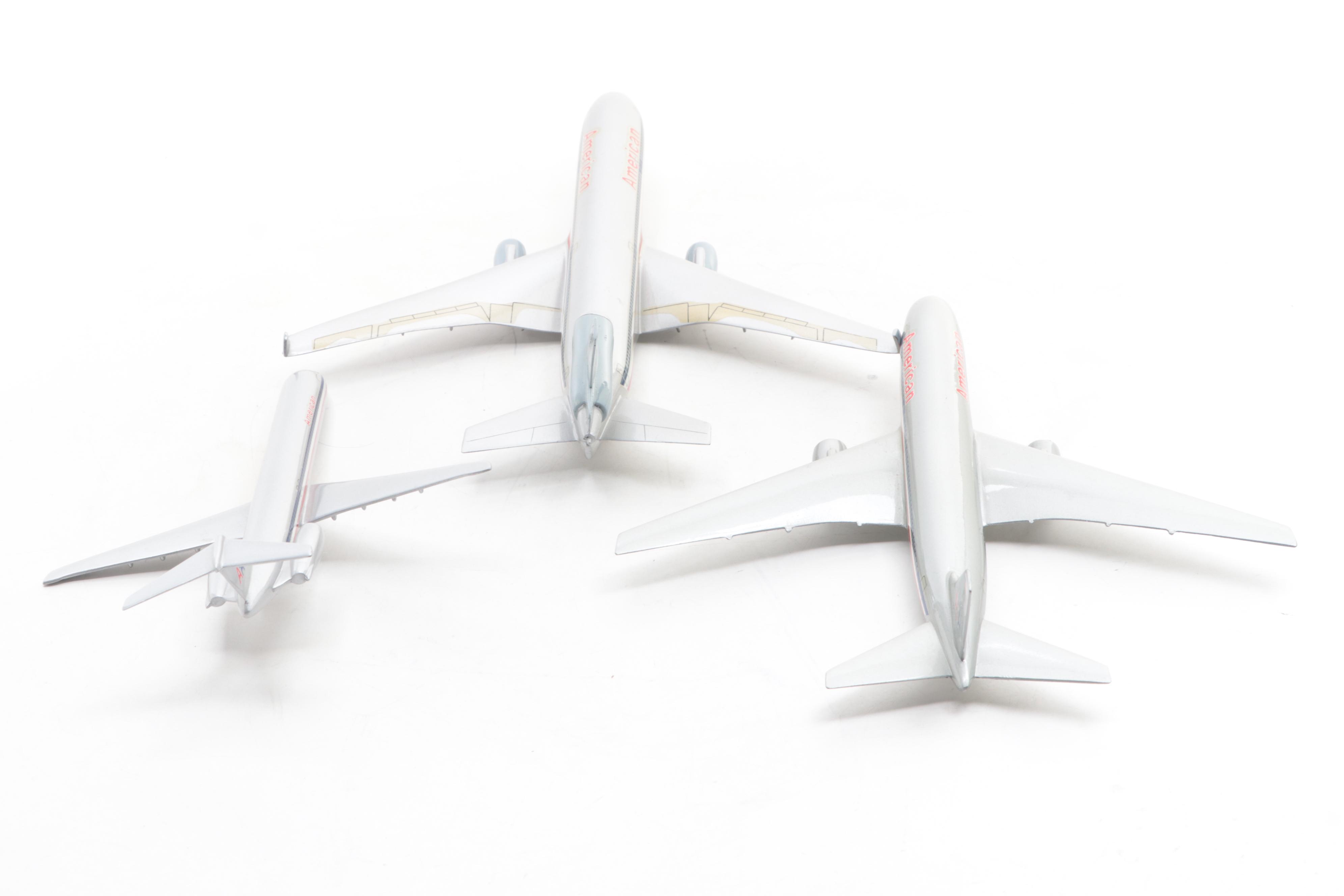 Five American Airlines Scale Model Airplanes