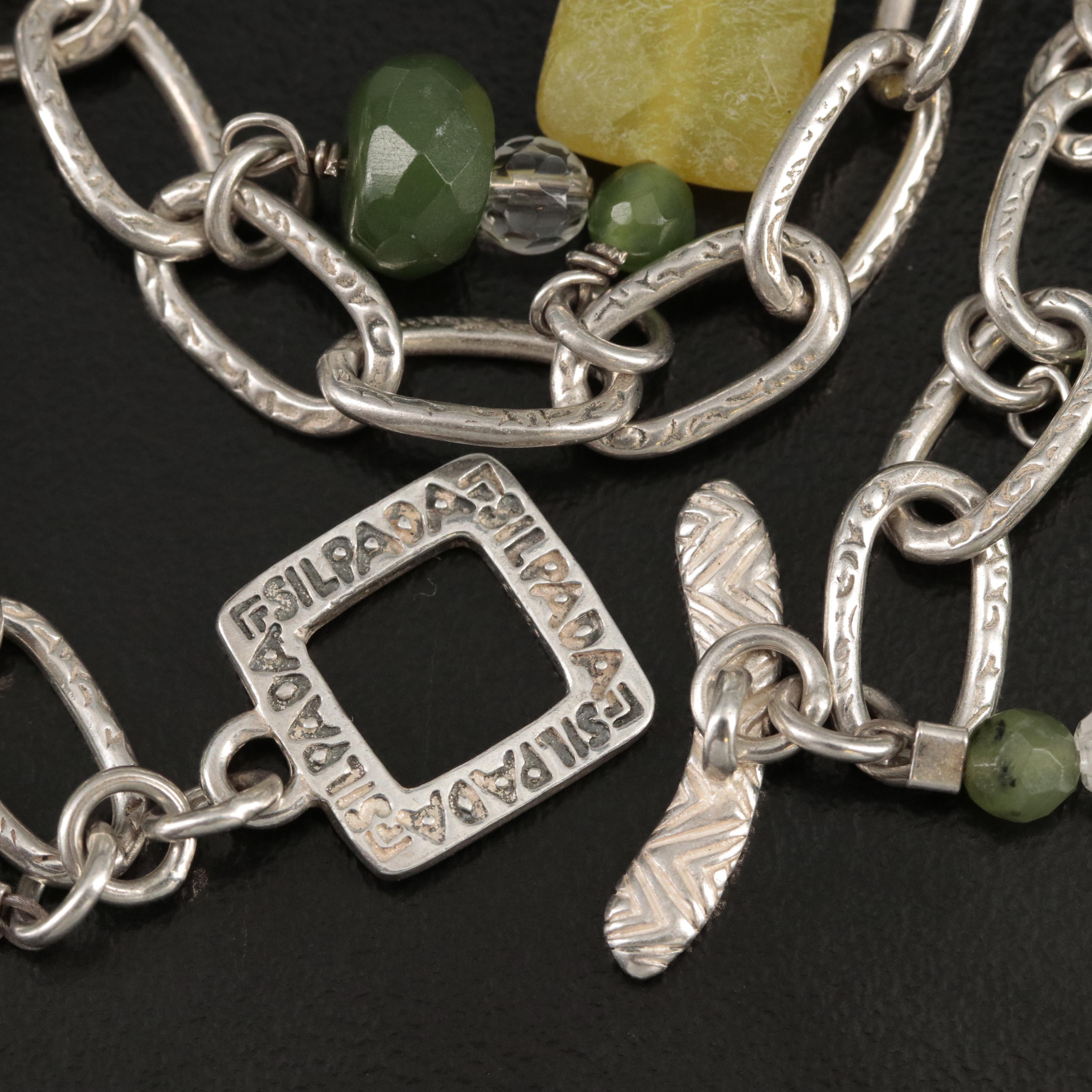 Sterling Daffodil Basket Brooch with Silpada Quartz and Gemstone Bracelet