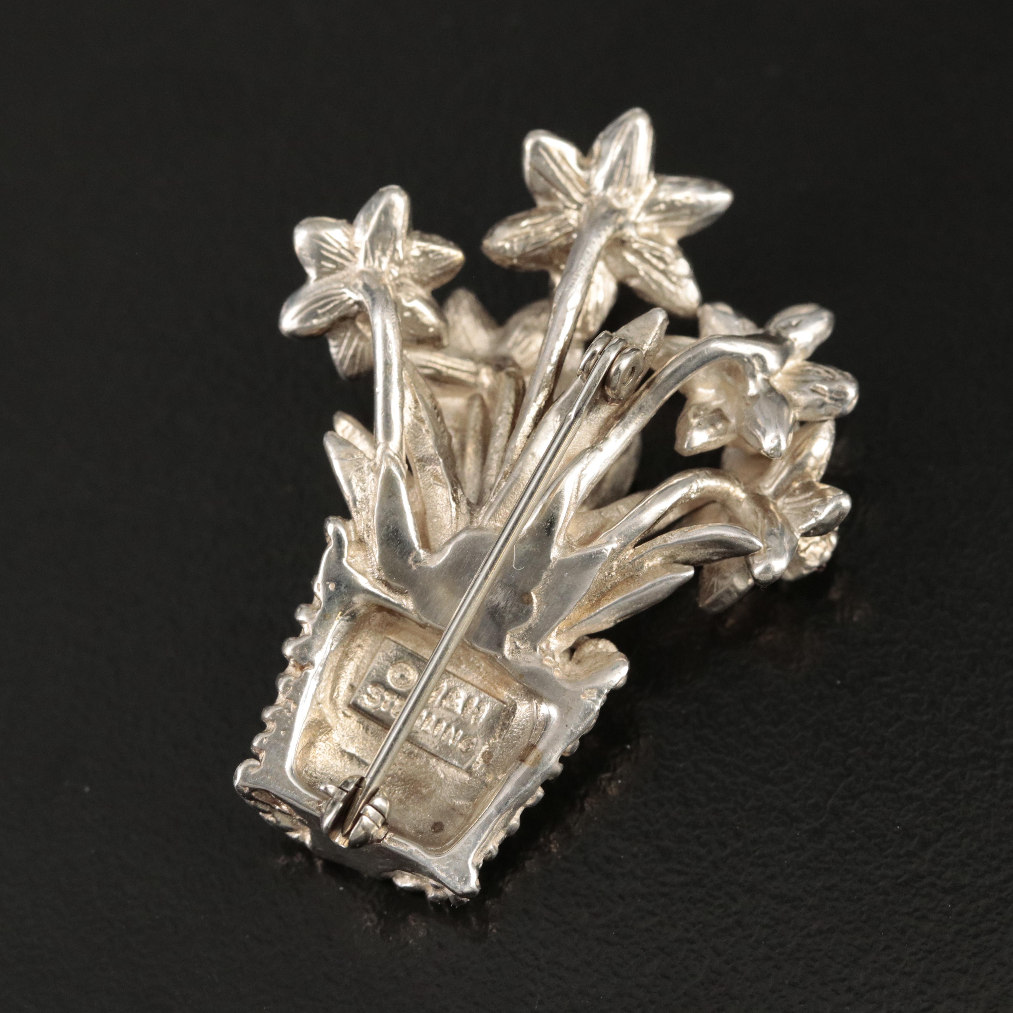 Sterling Daffodil Basket Brooch with Silpada Quartz and Gemstone Bracelet