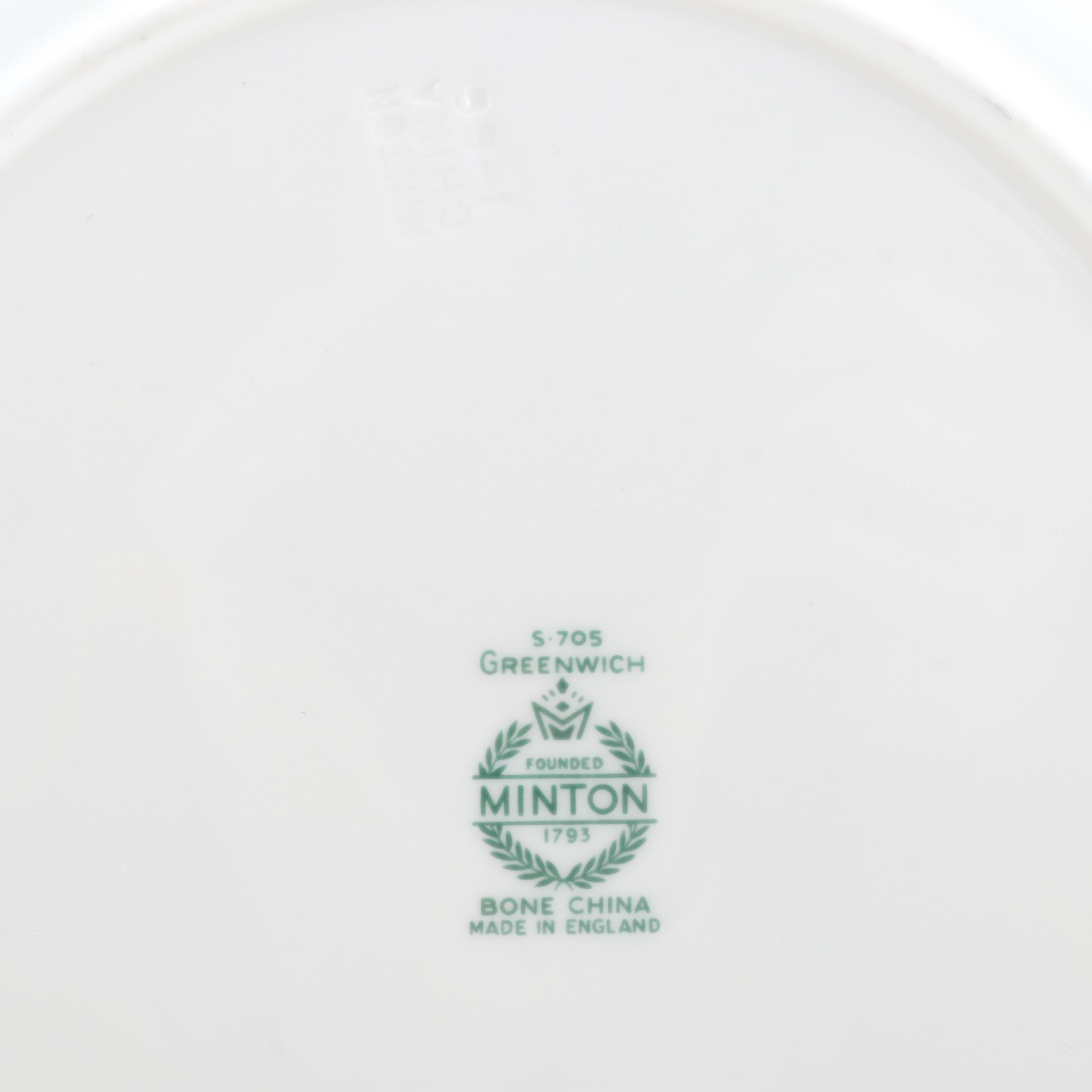 Minton English Bone China "Greenwich" Dinnerware, 1962–1979