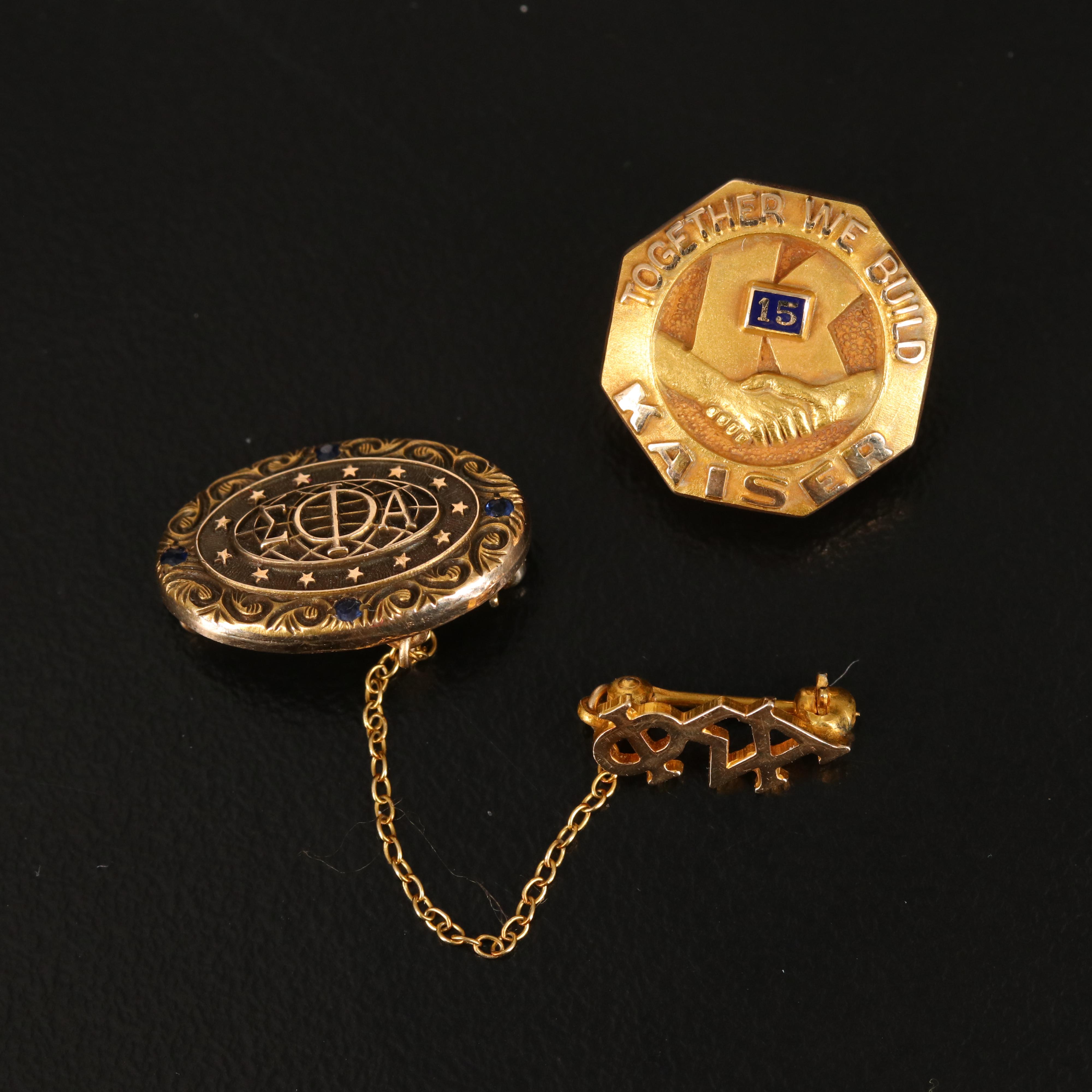 10K  Sigma Phi Alpha with Sapphire and 14K Enamel Kaiser Pins
