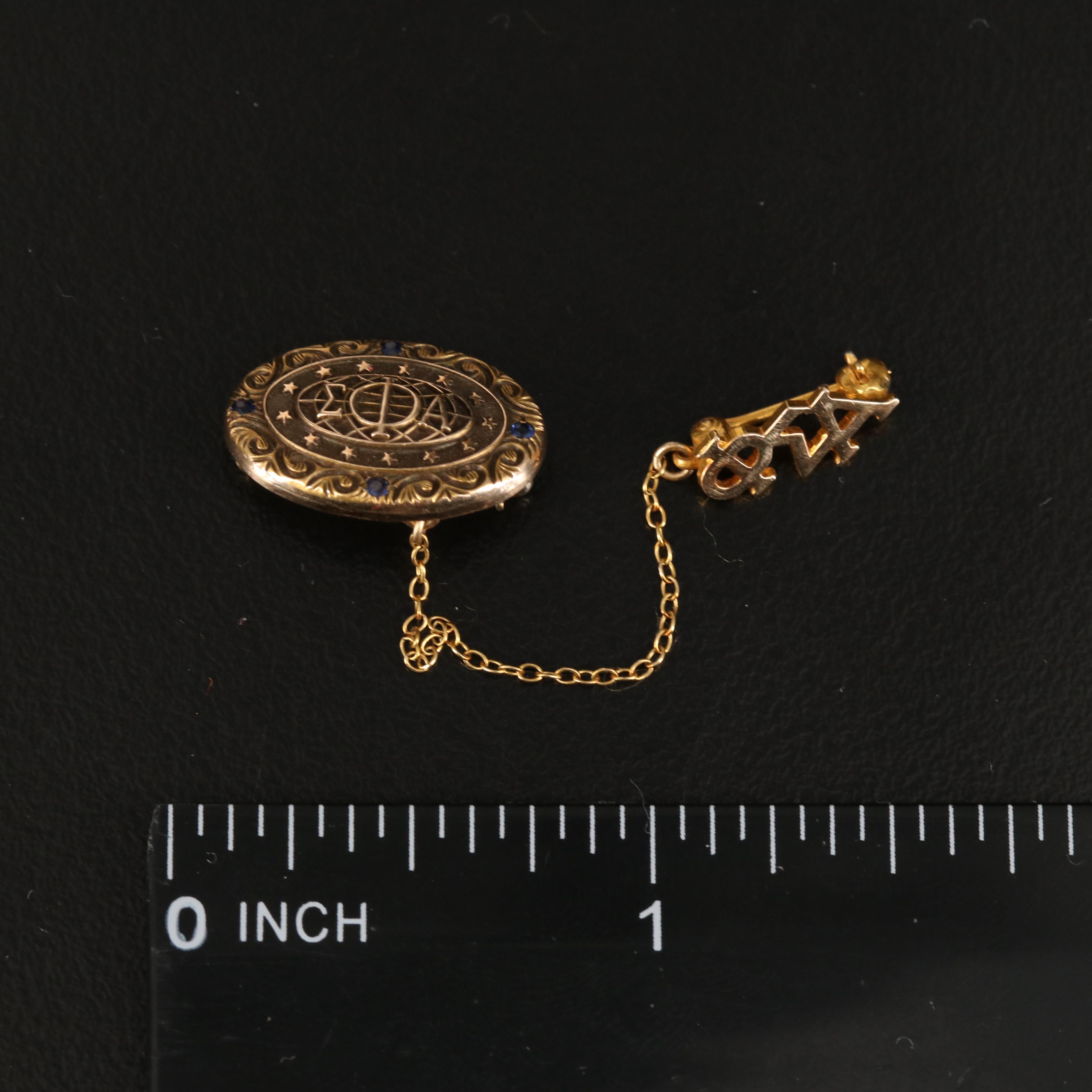 10K  Sigma Phi Alpha with Sapphire and 14K Enamel Kaiser Pins