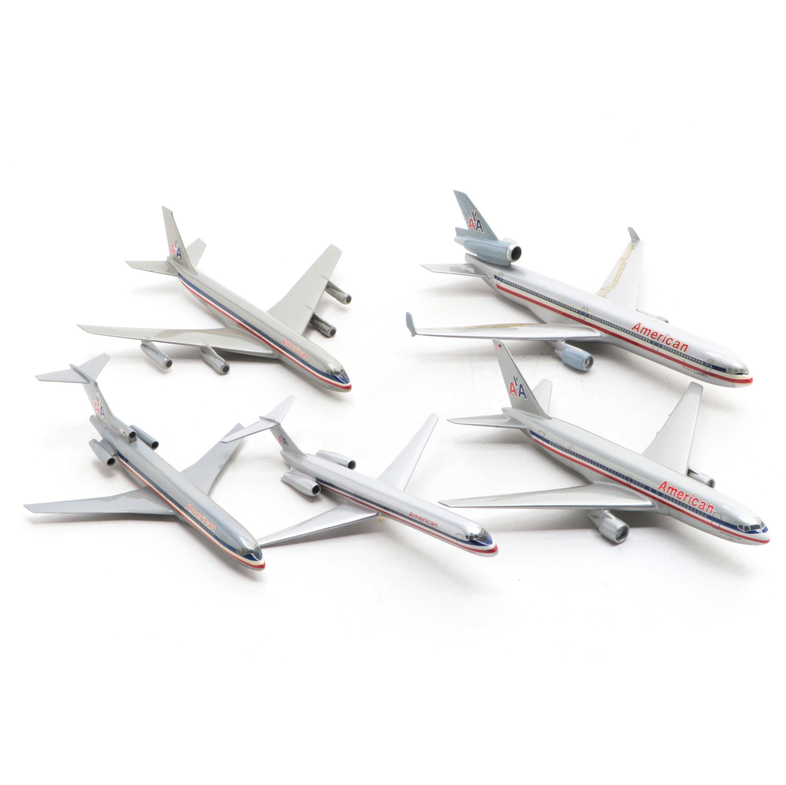 Five American Airlines Scale Model Airplanes