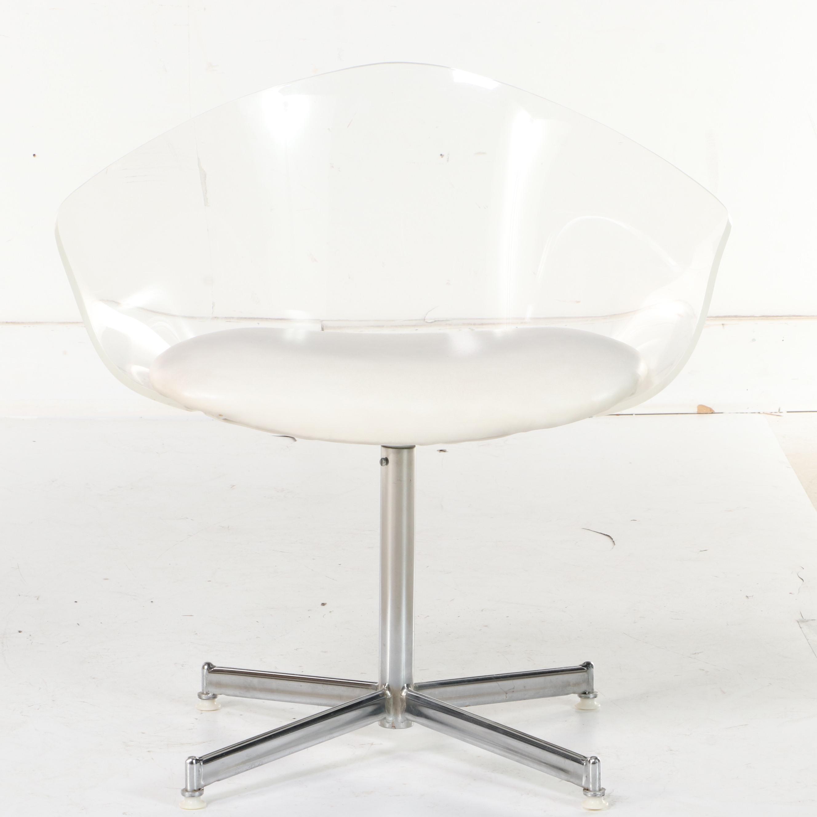 Mid Century Modern Chrome and Acrylic Swivel Chair
