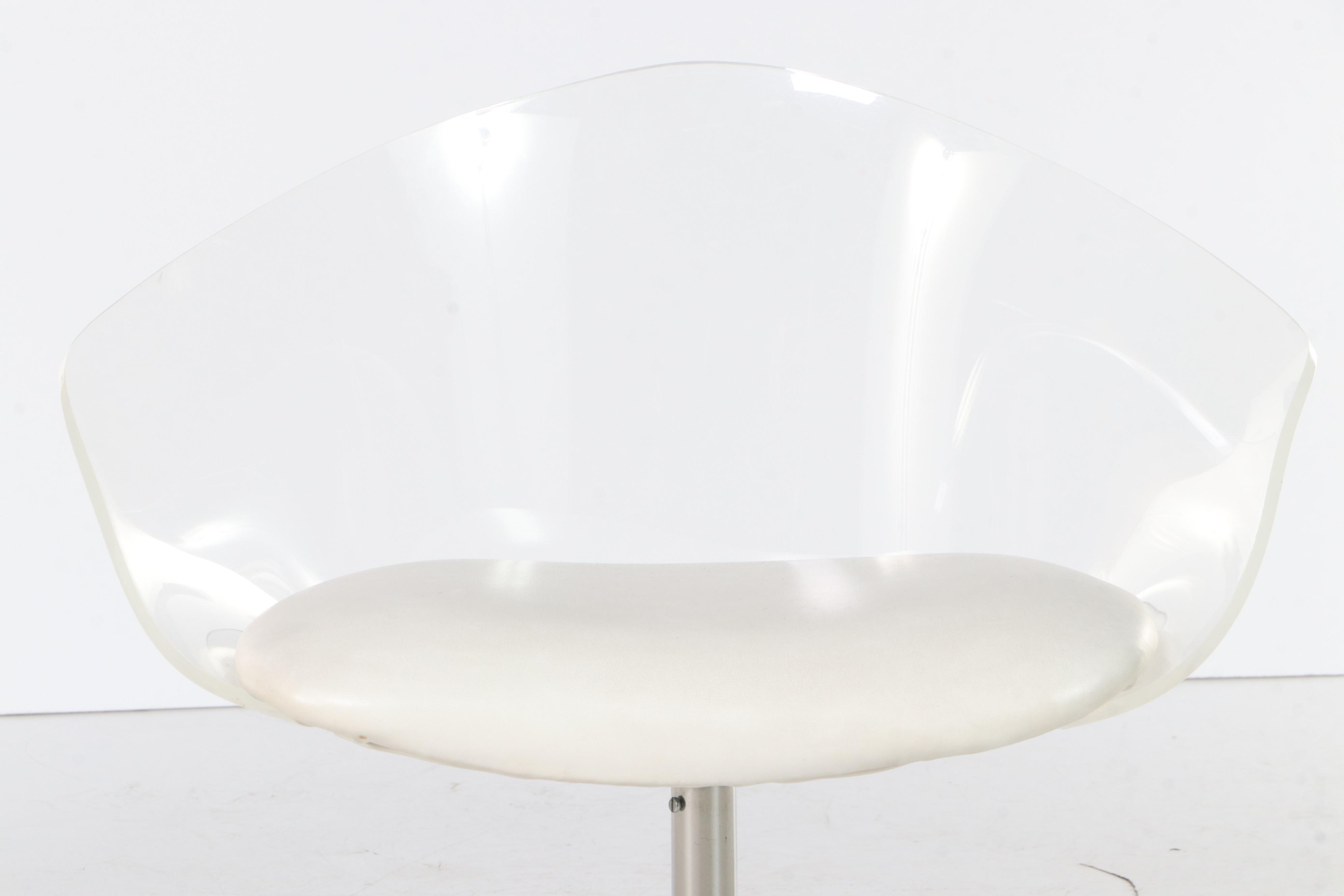 Mid Century Modern Chrome and Acrylic Swivel Chair