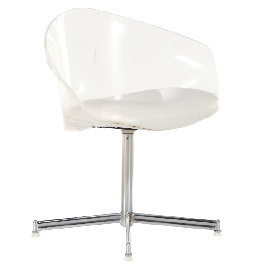 Mid Century Modern Chrome and Acrylic Swivel Chair