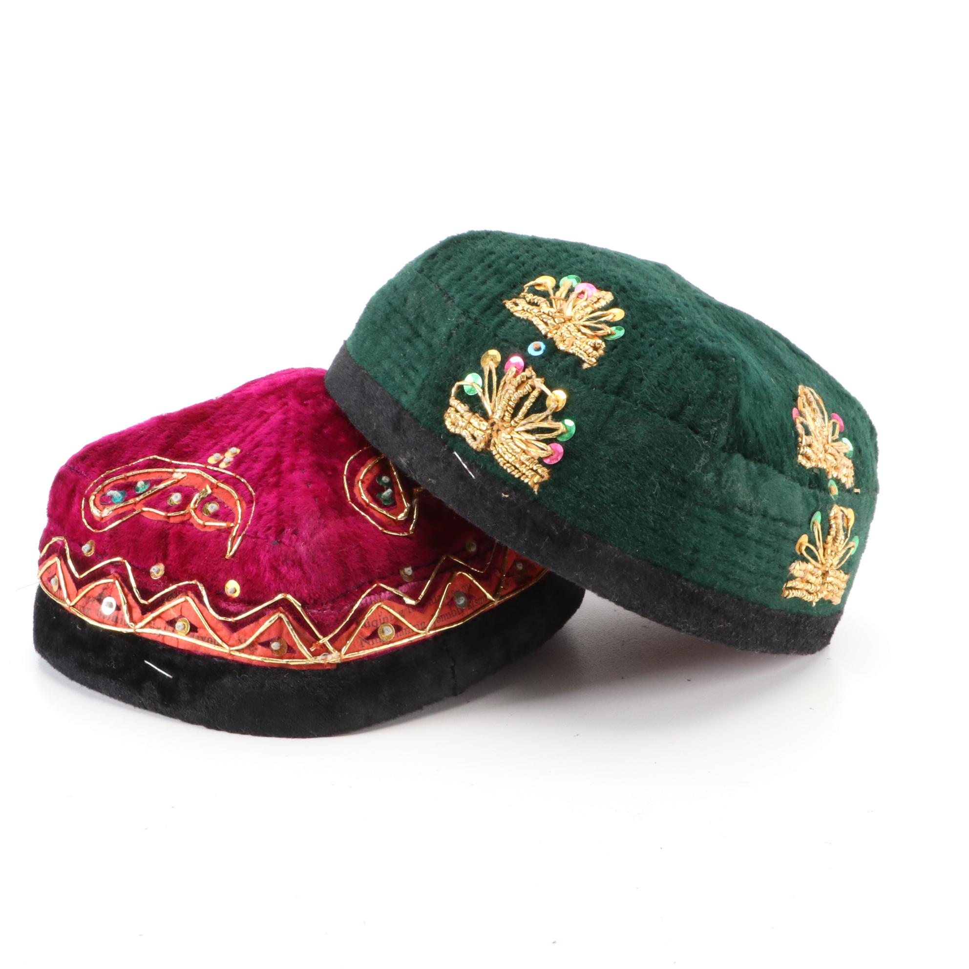 Handmade Central Asian Embroidered and Embellished Badam Doppa Hats