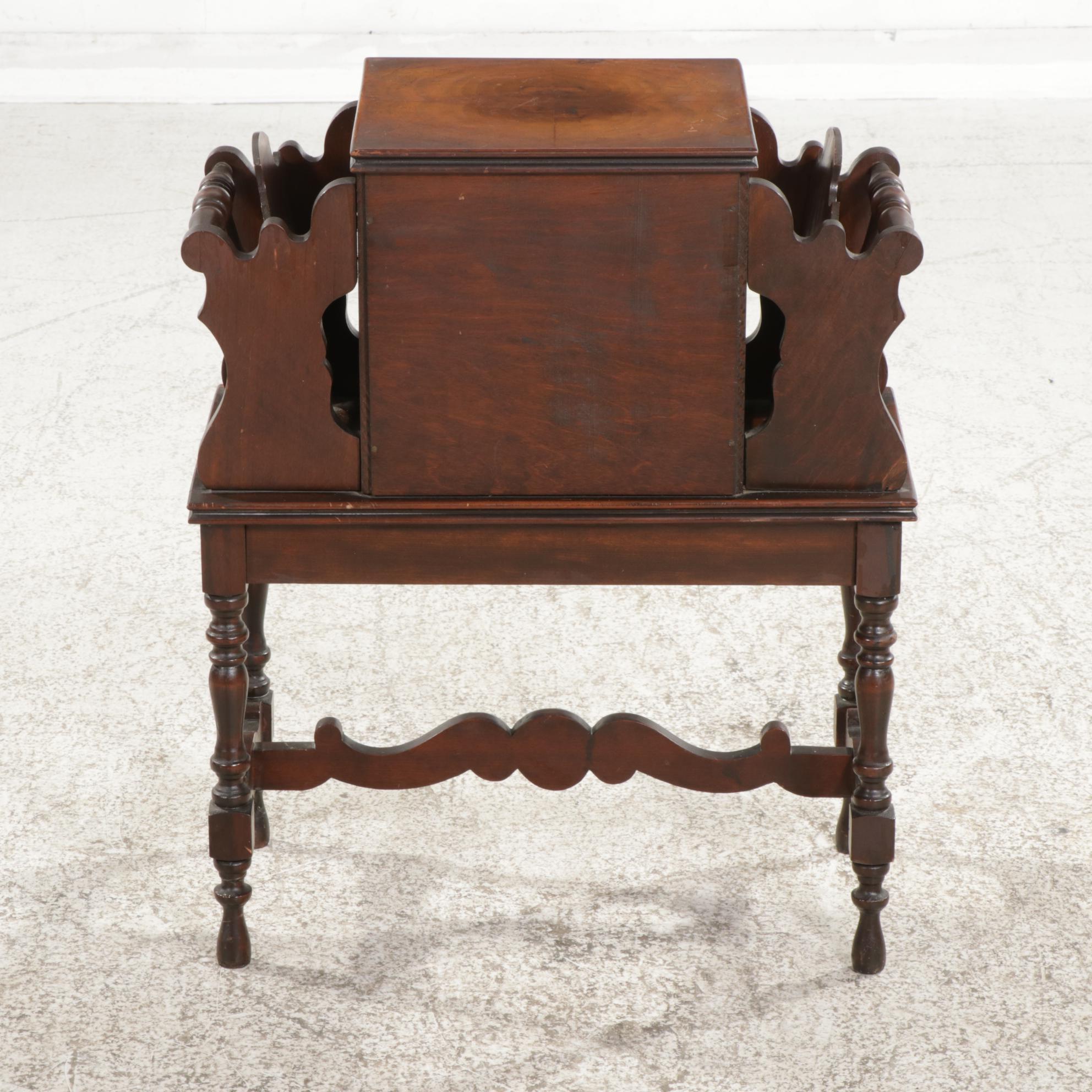 Jacobean Style Walnut Smoking Stand and Magazine Rack, 1930s