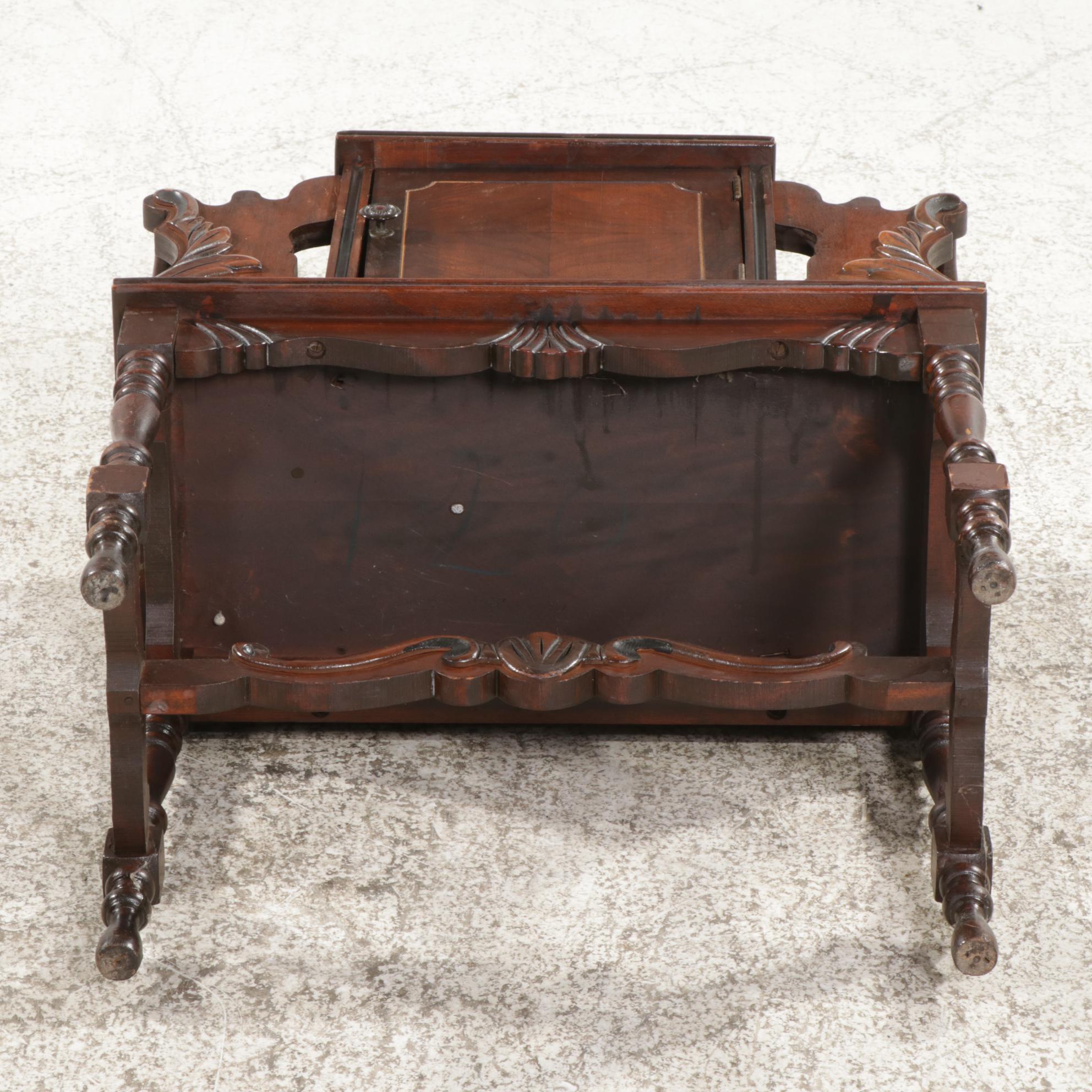 Jacobean Style Walnut Smoking Stand and Magazine Rack, 1930s