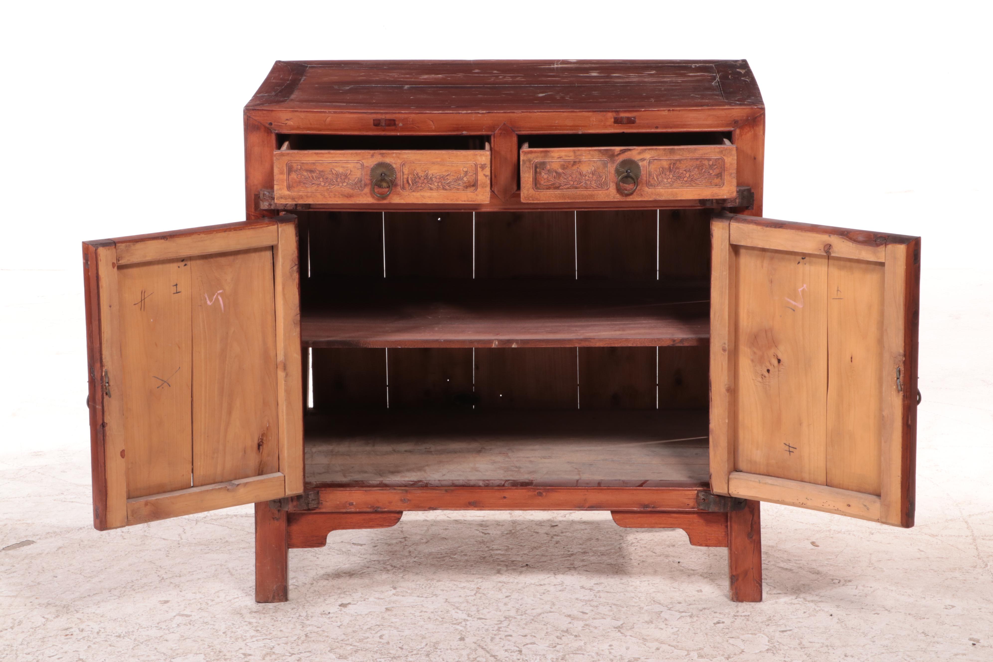 Chinese Hardwood Cabinet with Carved Details, Early to Mid-20th Century