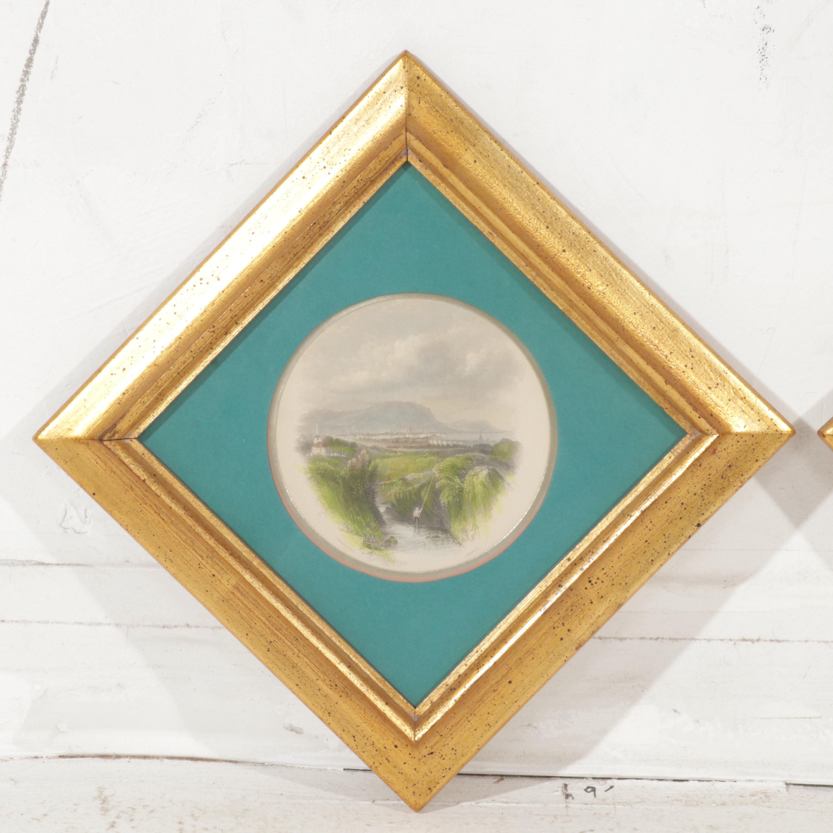 European City Outskirts Hand-Colored Engravings, Circa 1840