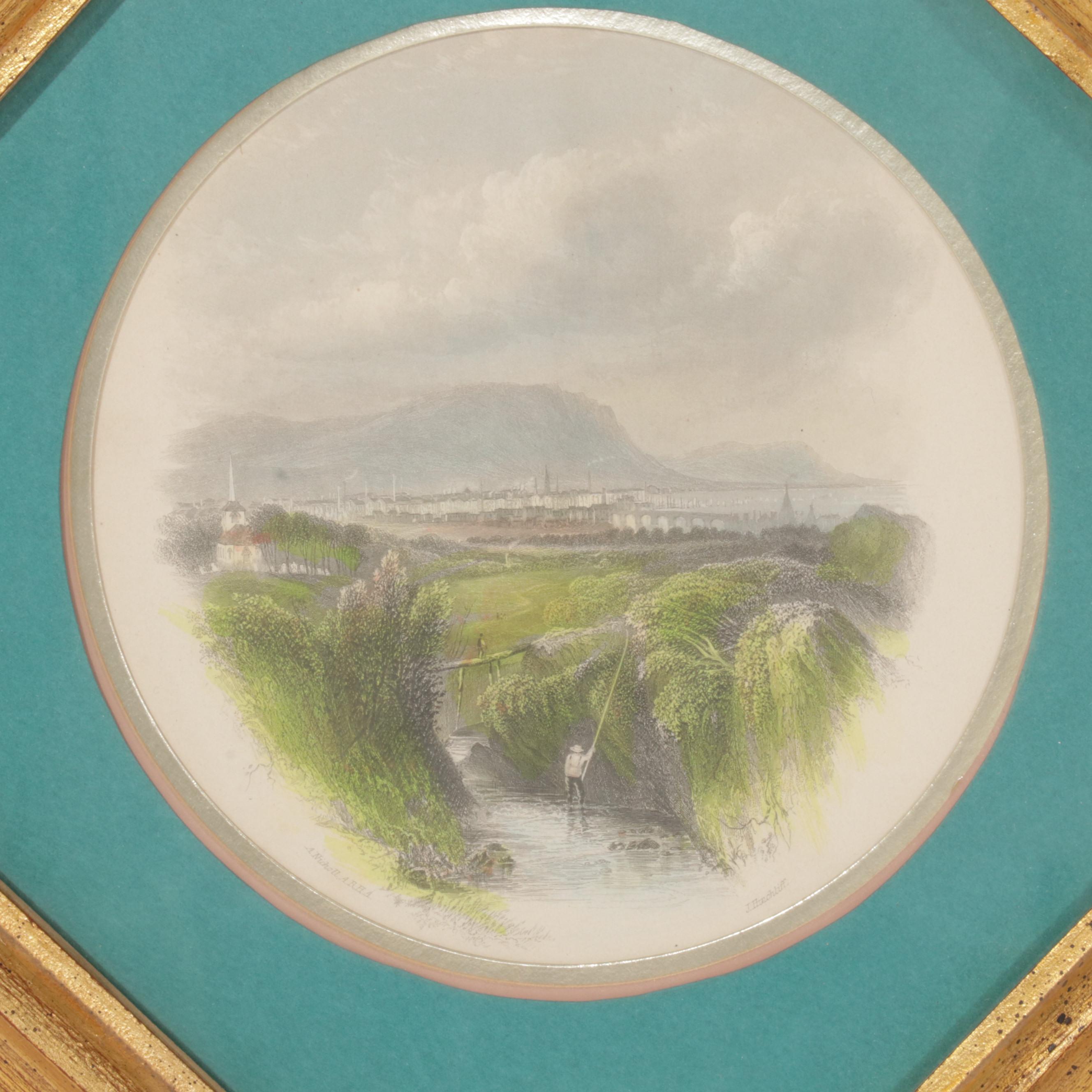 European City Outskirts Hand-Colored Engravings, Circa 1840