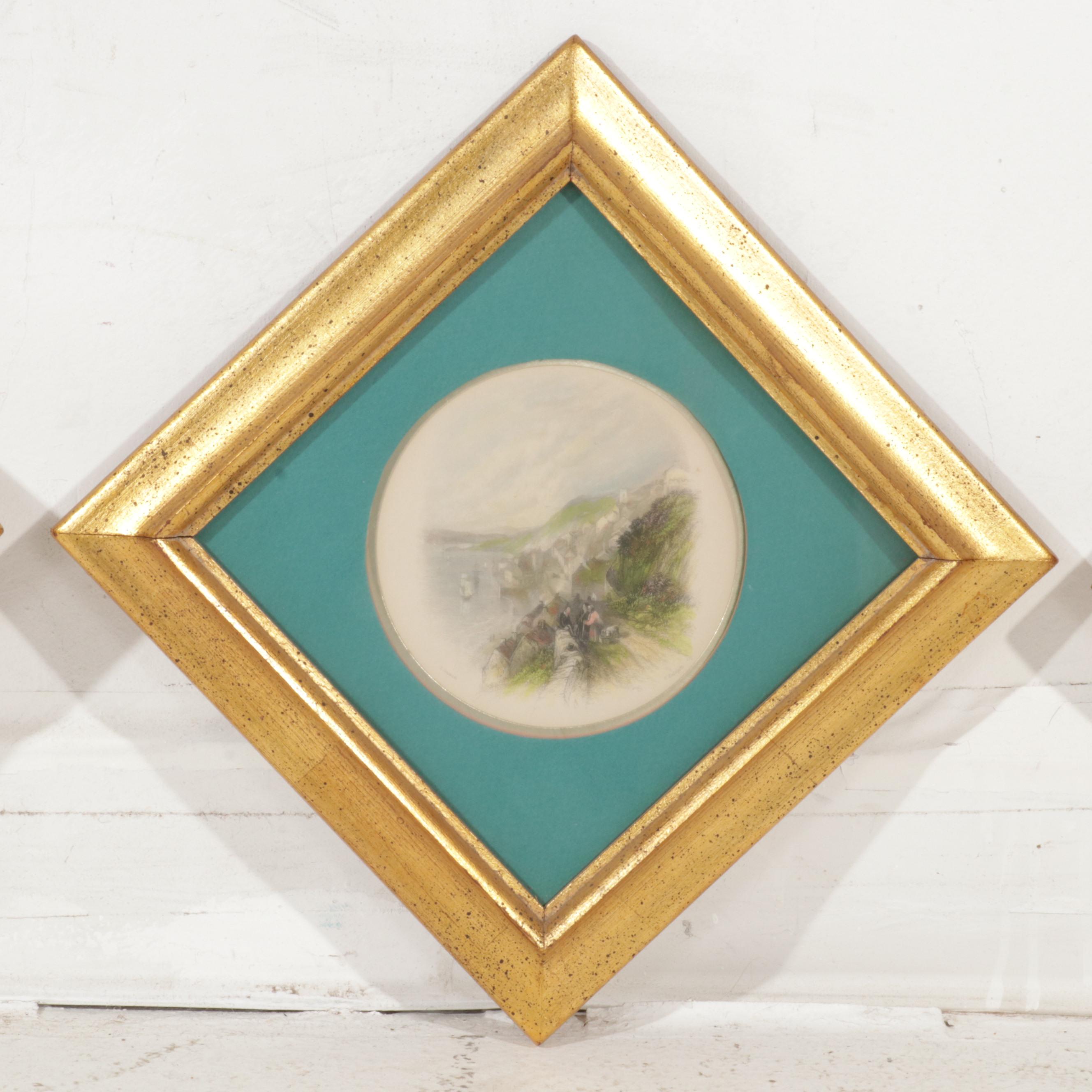 European City Outskirts Hand-Colored Engravings, Circa 1840