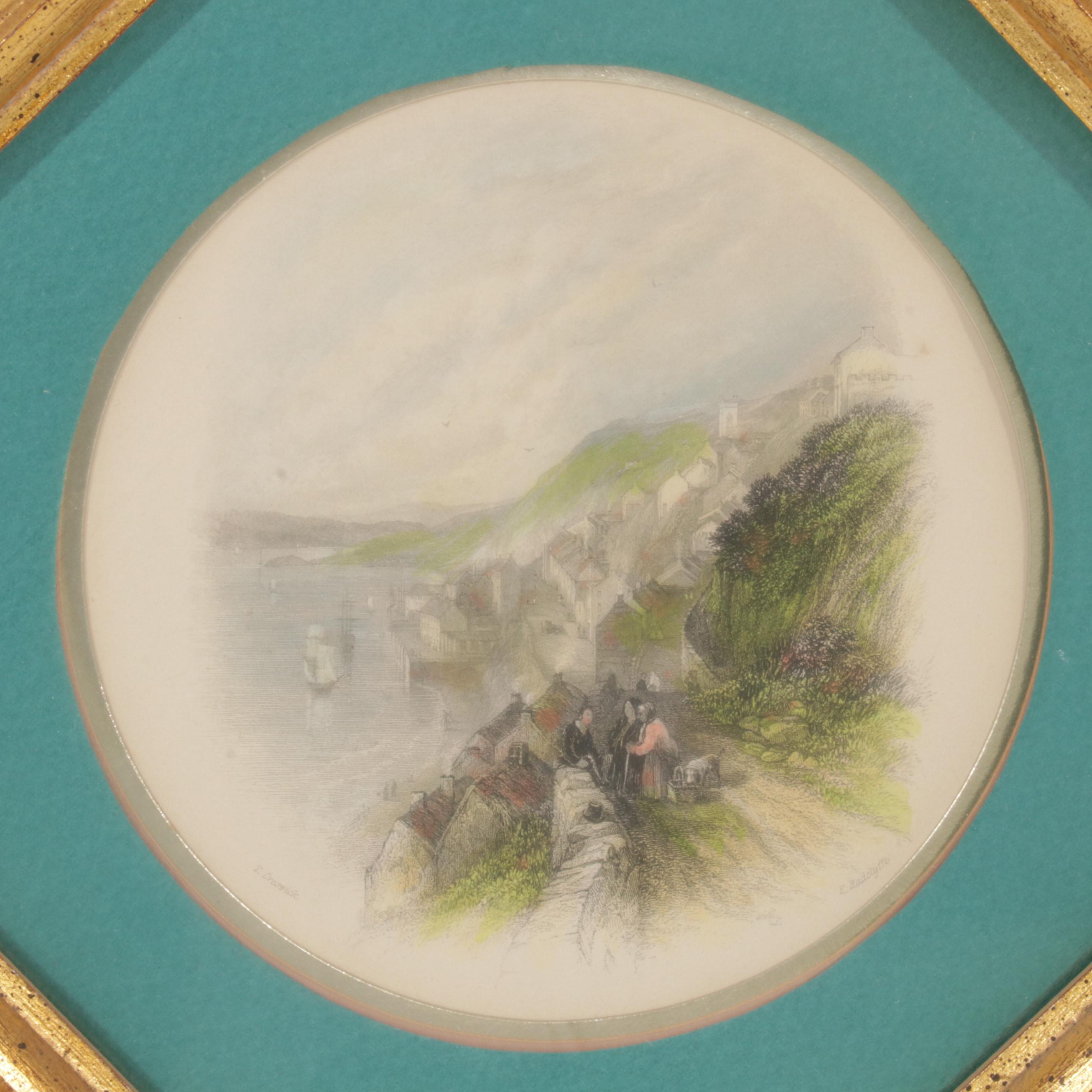 European City Outskirts Hand-Colored Engravings, Circa 1840