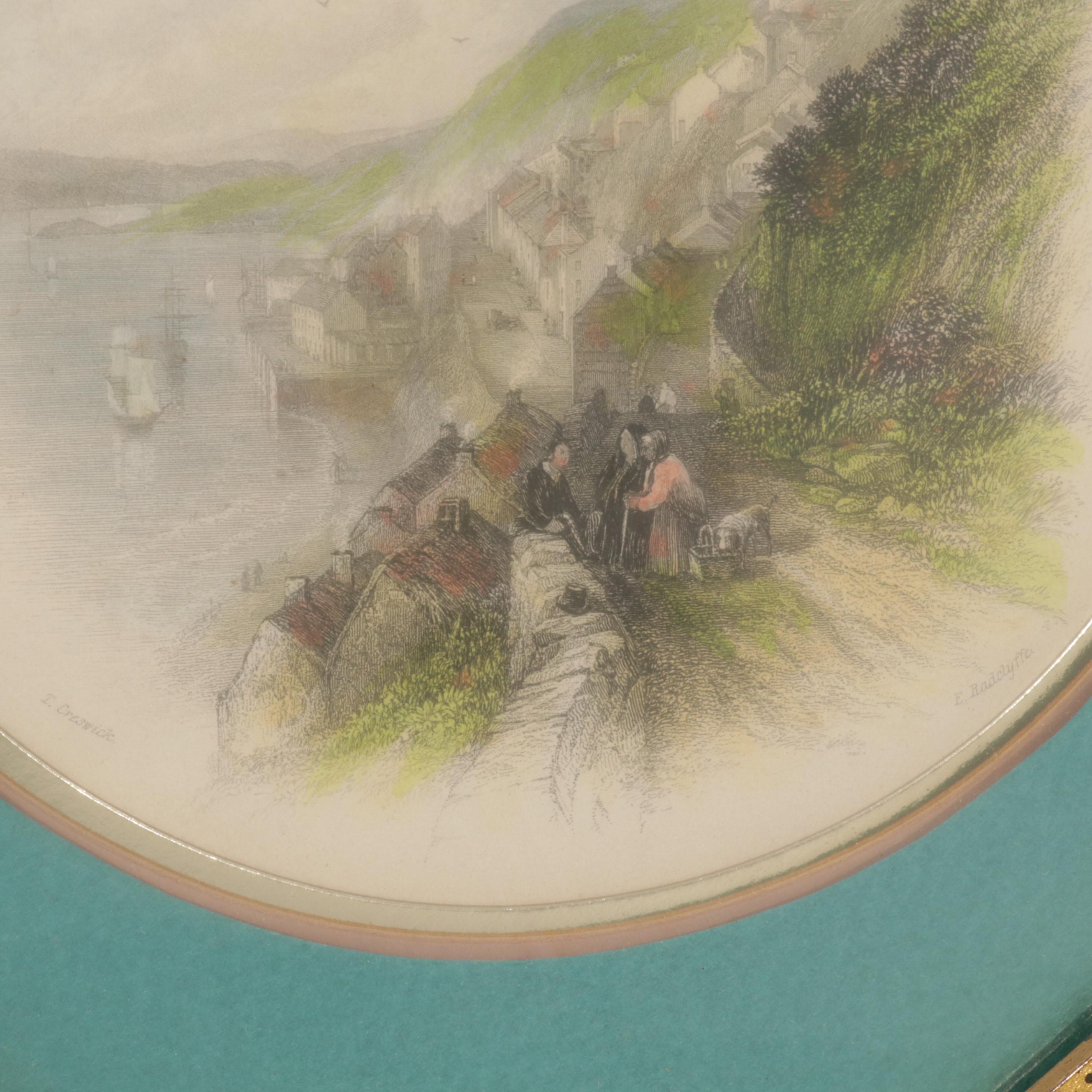 European City Outskirts Hand-Colored Engravings, Circa 1840