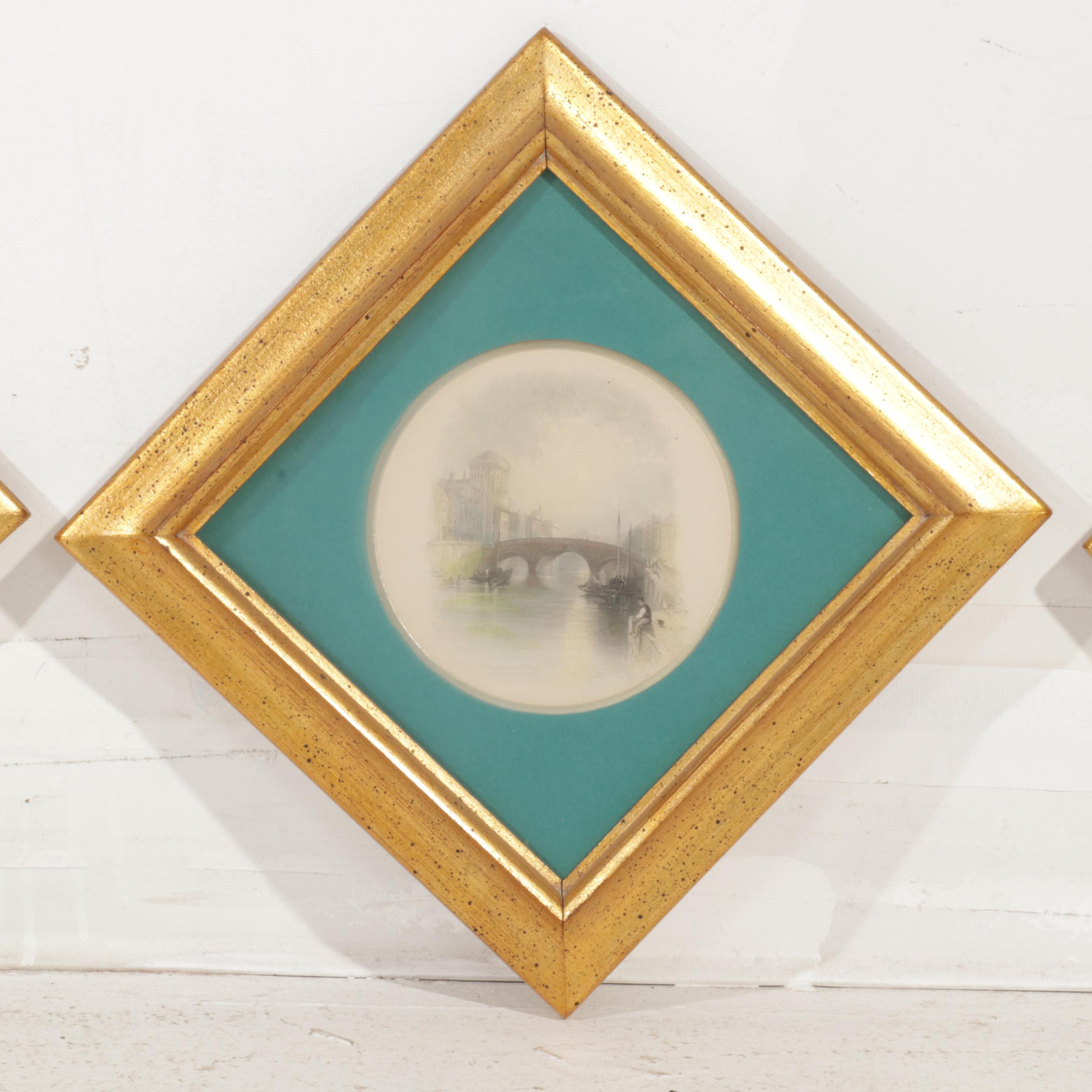 European City Outskirts Hand-Colored Engravings, Circa 1840