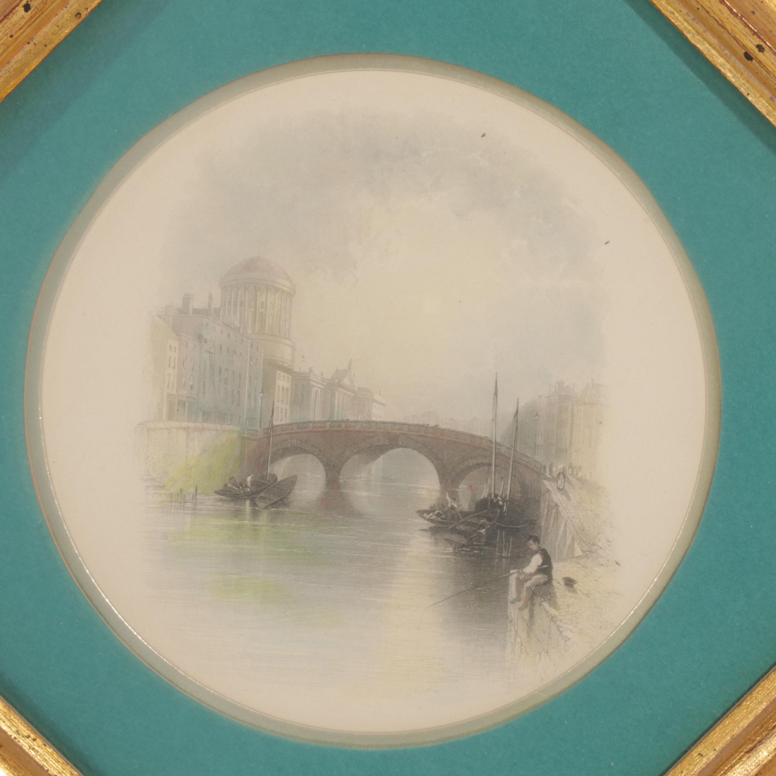 European City Outskirts Hand-Colored Engravings, Circa 1840