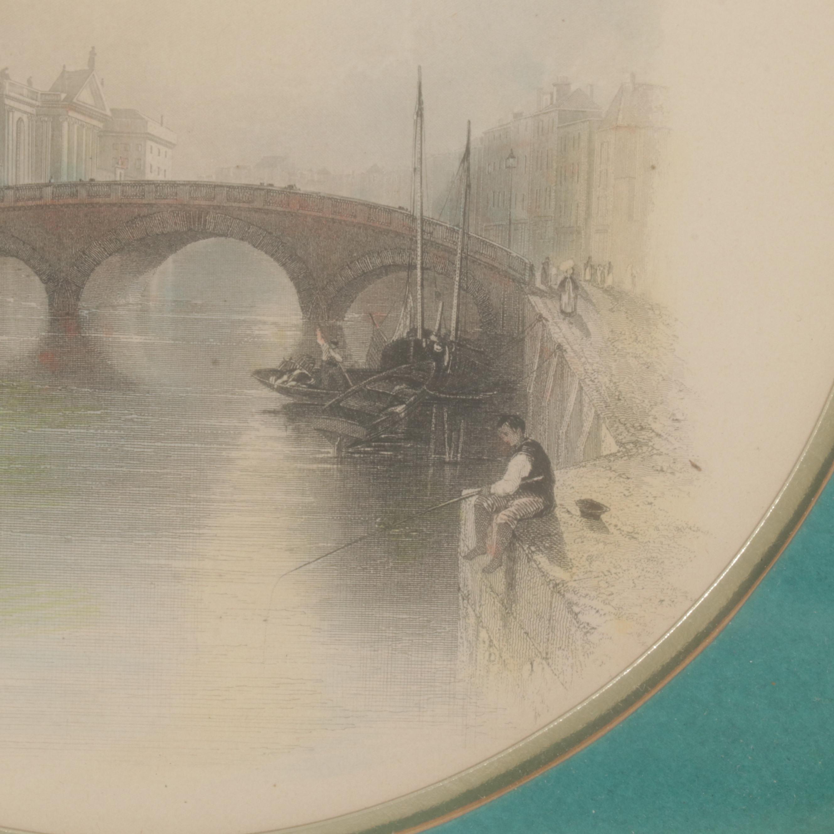 European City Outskirts Hand-Colored Engravings, Circa 1840