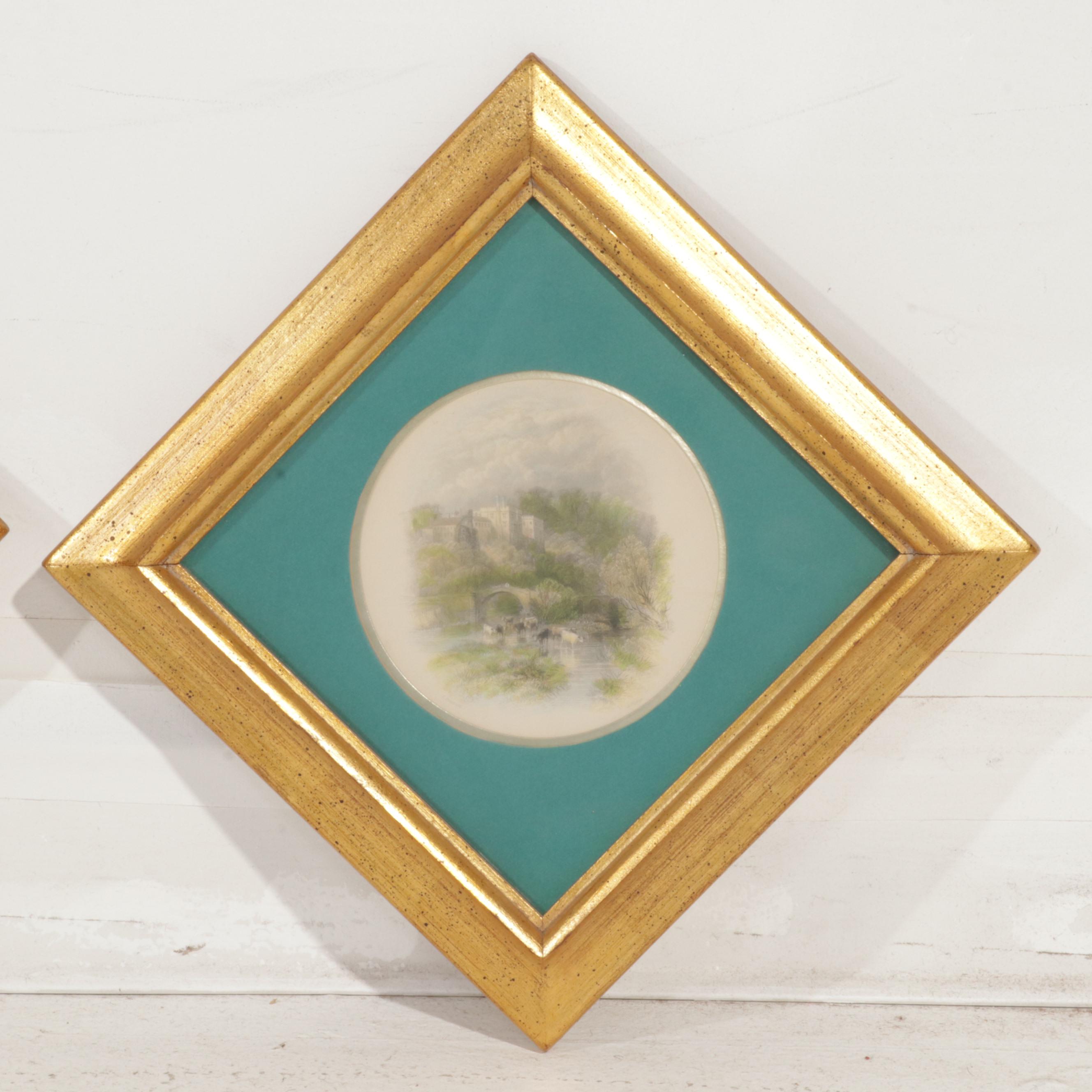 European City Outskirts Hand-Colored Engravings, Circa 1840