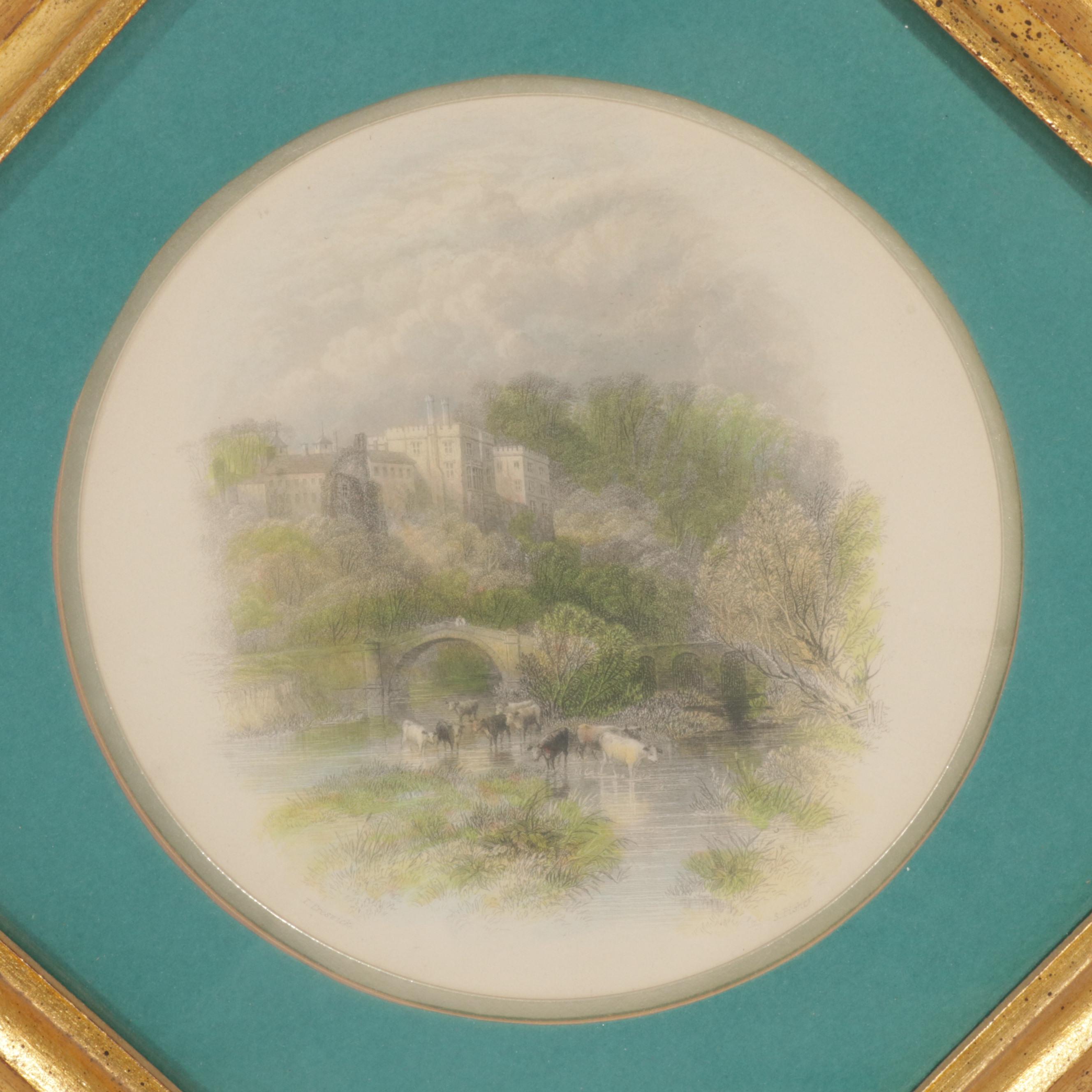 European City Outskirts Hand-Colored Engravings, Circa 1840