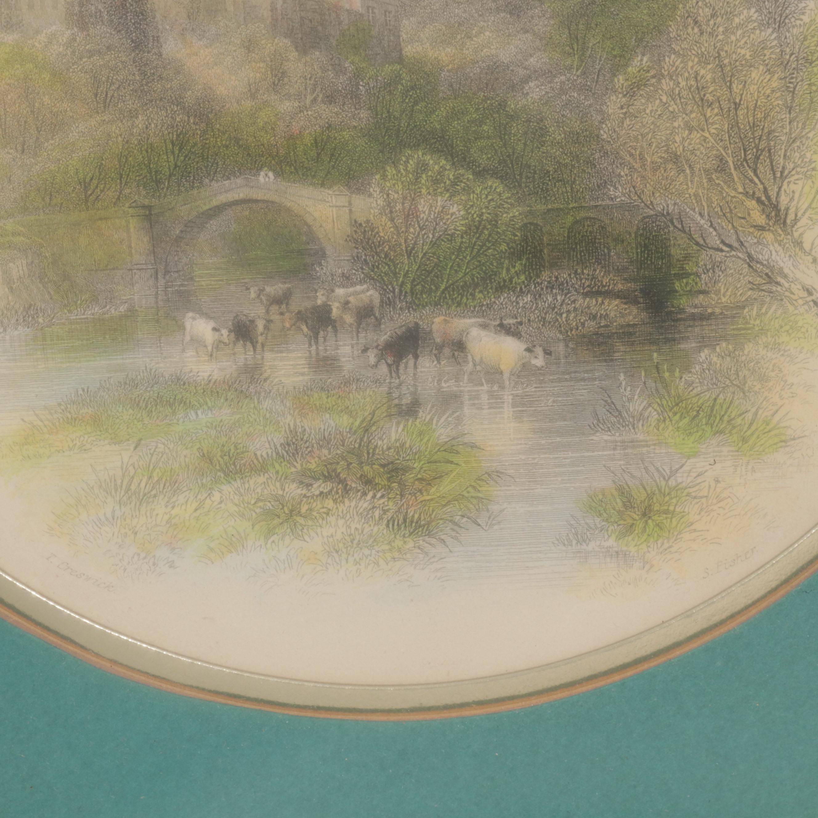 European City Outskirts Hand-Colored Engravings, Circa 1840