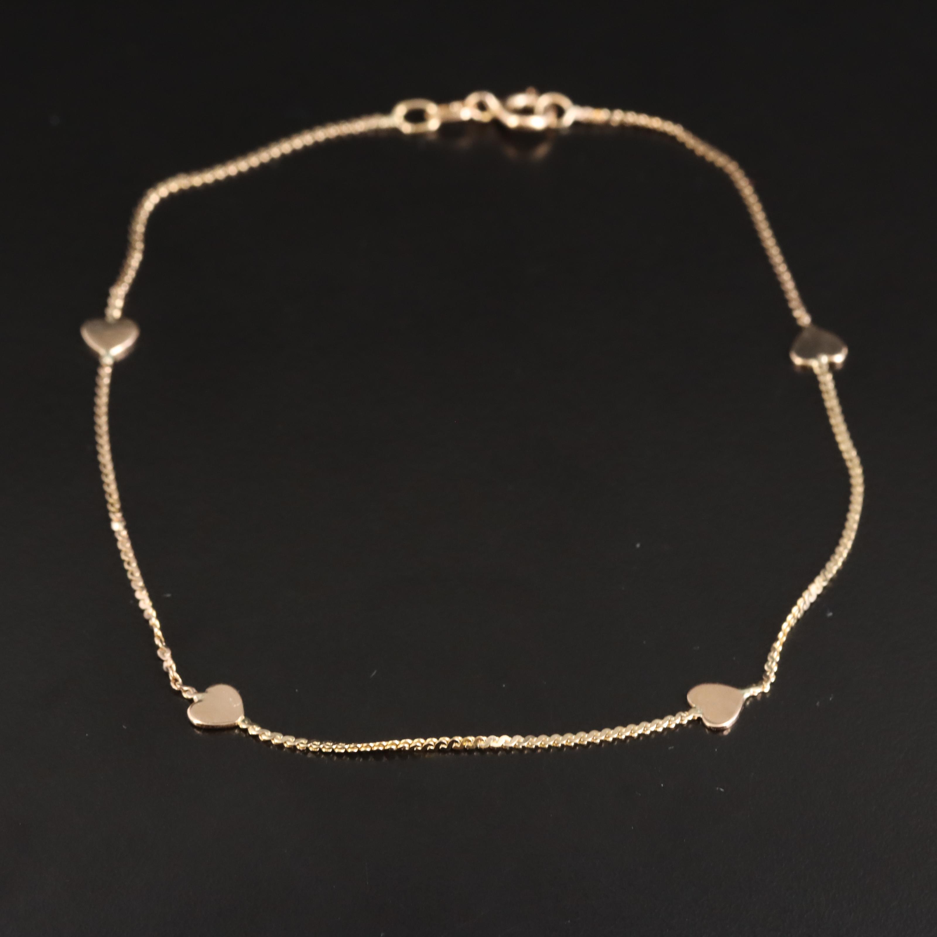 Italian 14K Heart Station Anklet