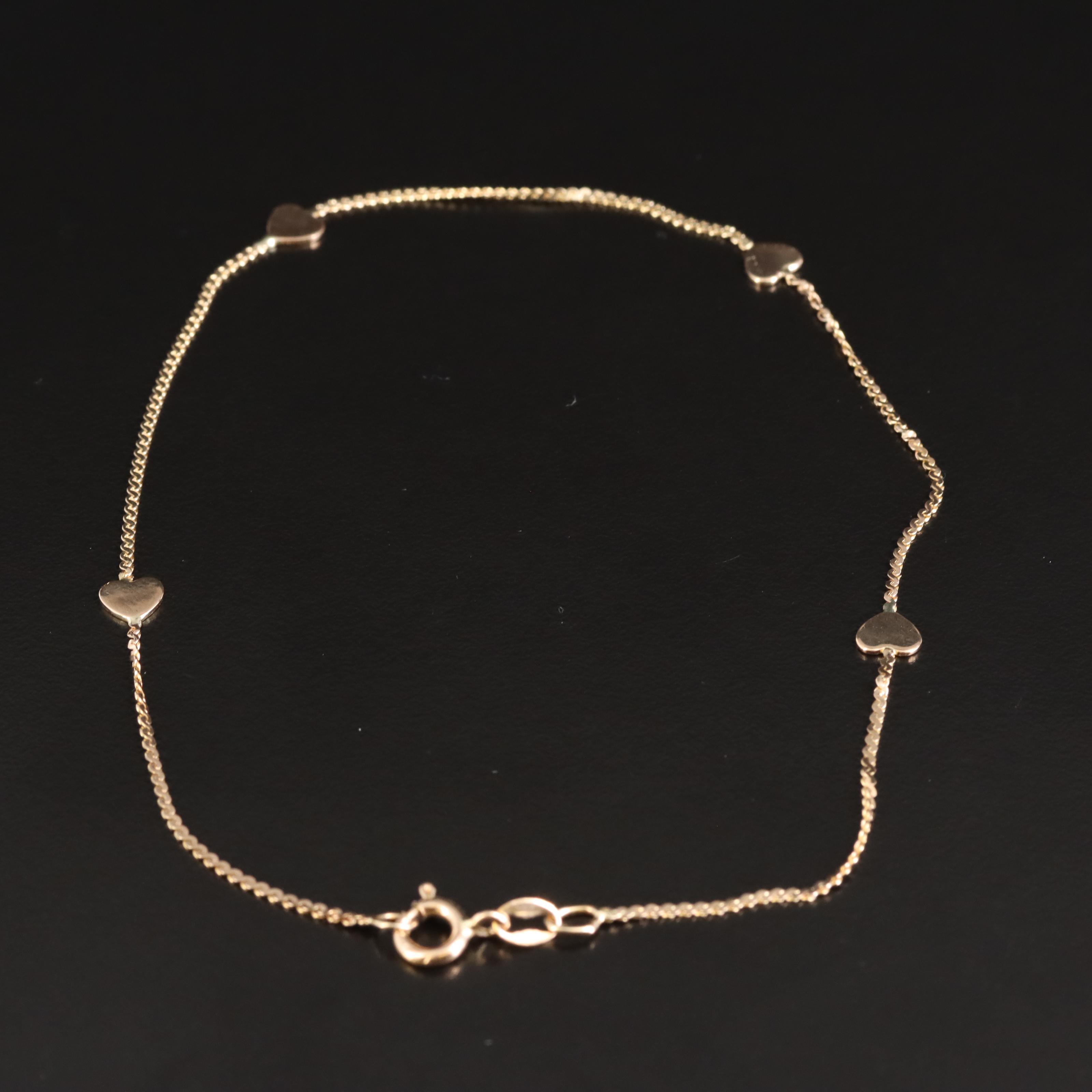 Italian 14K Heart Station Anklet