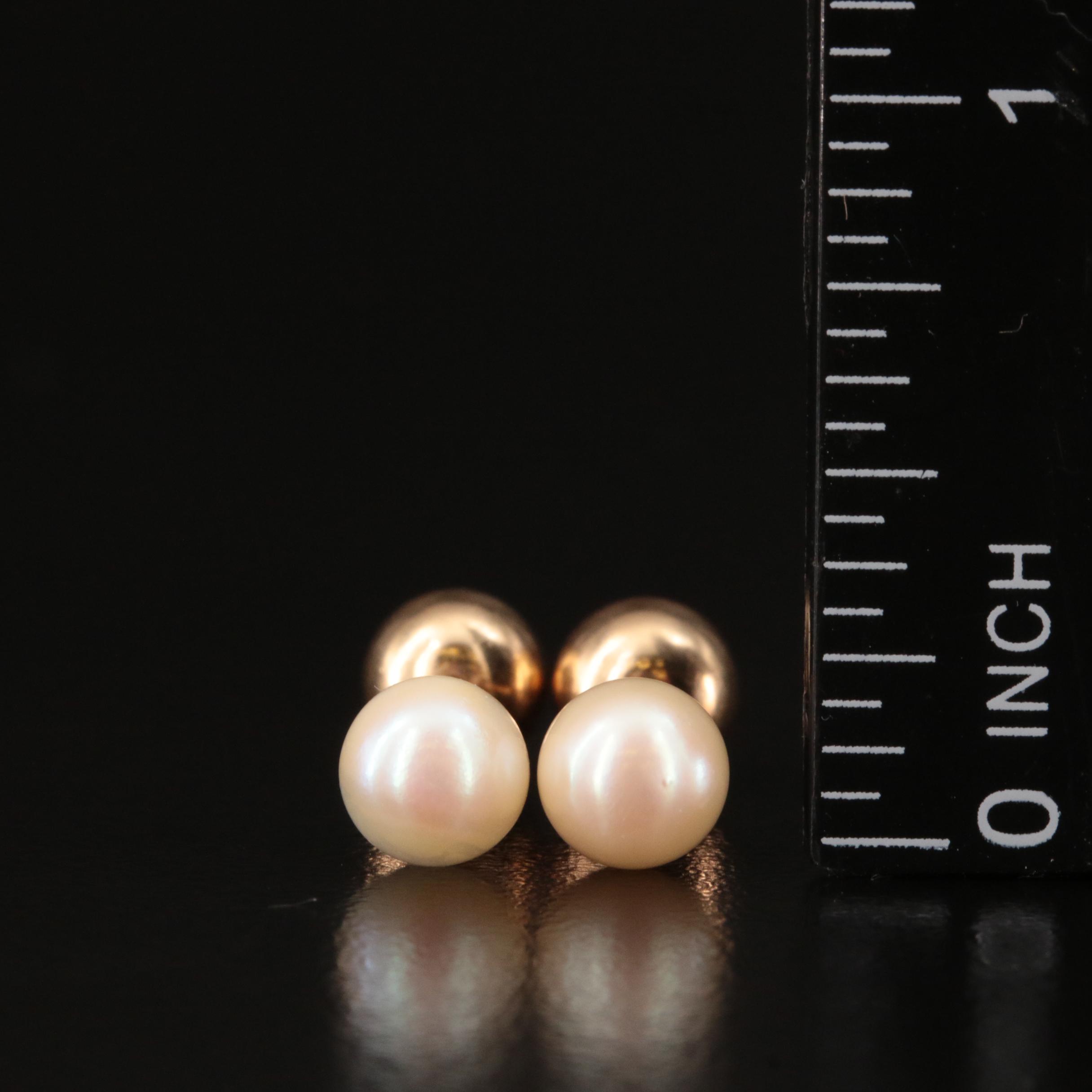 14K Pearl and Ball Front-Back Earrings